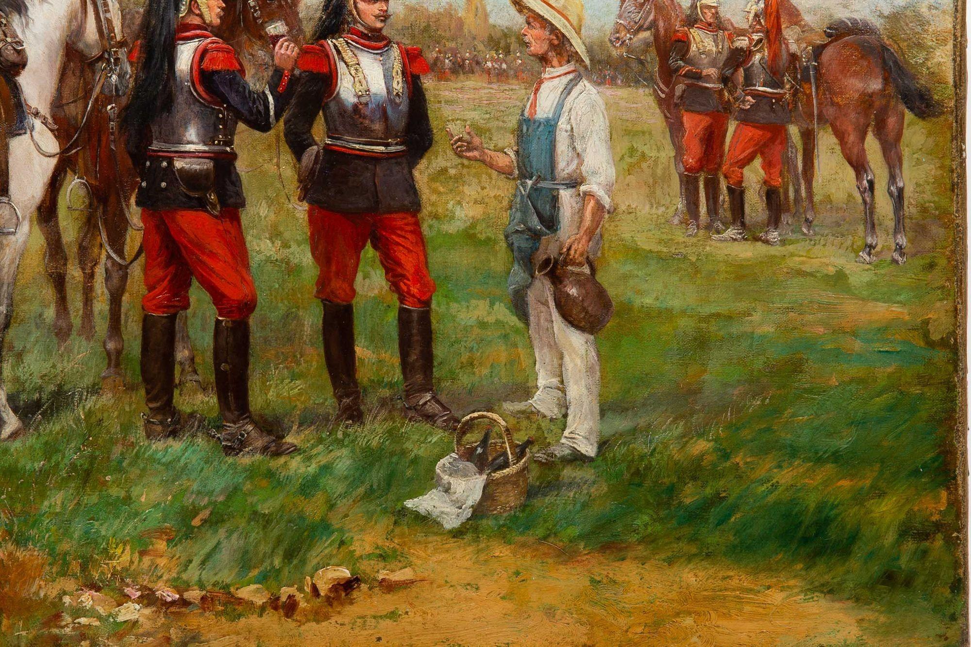 French Antique Franco-Prussian War Painting of Cuirassiers by Paul Perboyre For Sale 1