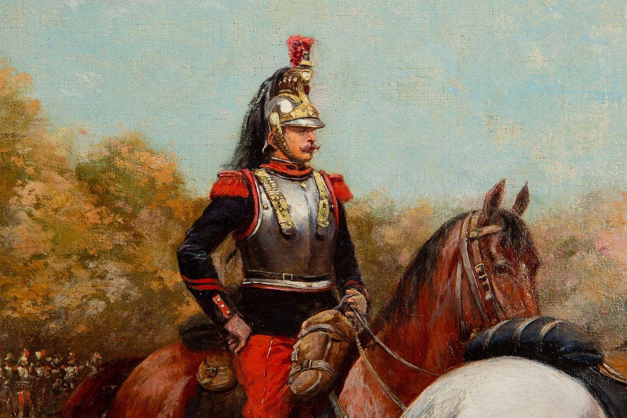 French Antique Franco-Prussian War Painting of Cuirassiers by Paul Perboyre For Sale 3