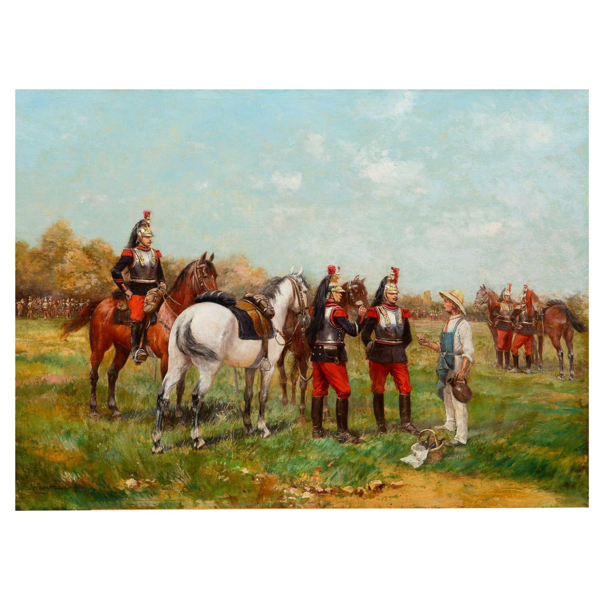 French Antique Franco-Prussian War Painting of Cuirassiers by Paul Perboyre For Sale