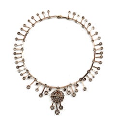 French Antique Fraumont Diamond, Silver and Gold Necklace and Earrings Suite