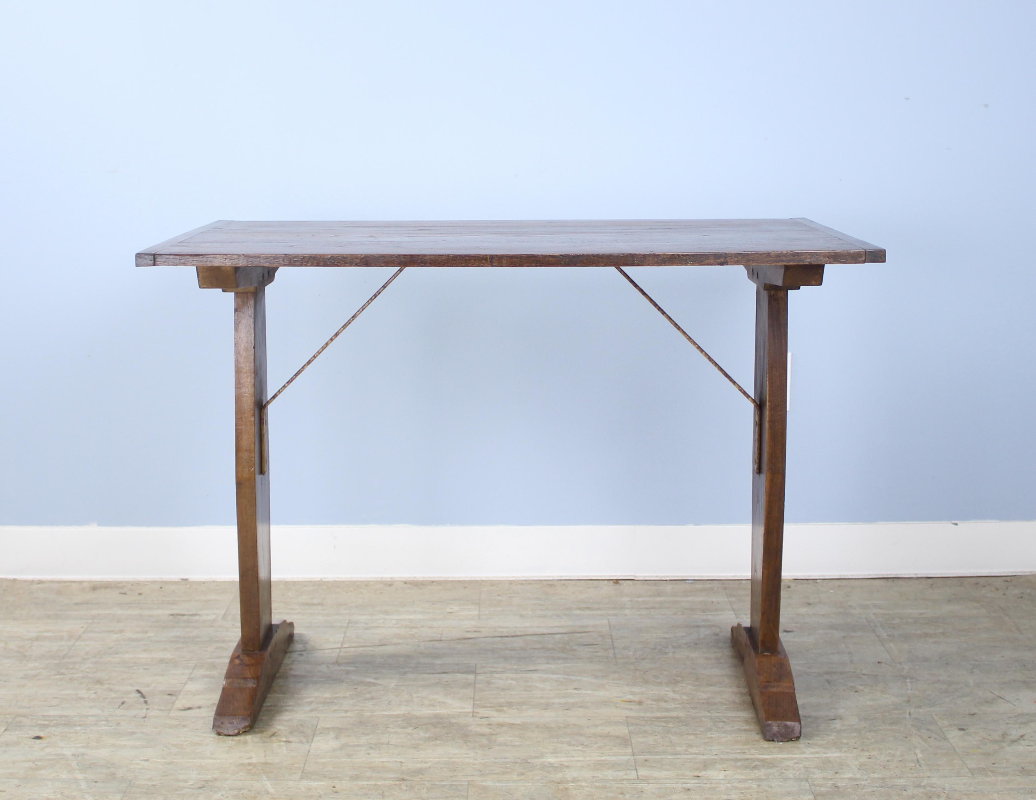 French Antique Fruitwood Tavern Table, Original Ironware Brackets In Good Condition In Port Chester, NY