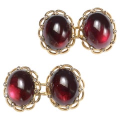 Französische antike Manschettenknöpfe aus Granat, Diamant und Gold, um 1900