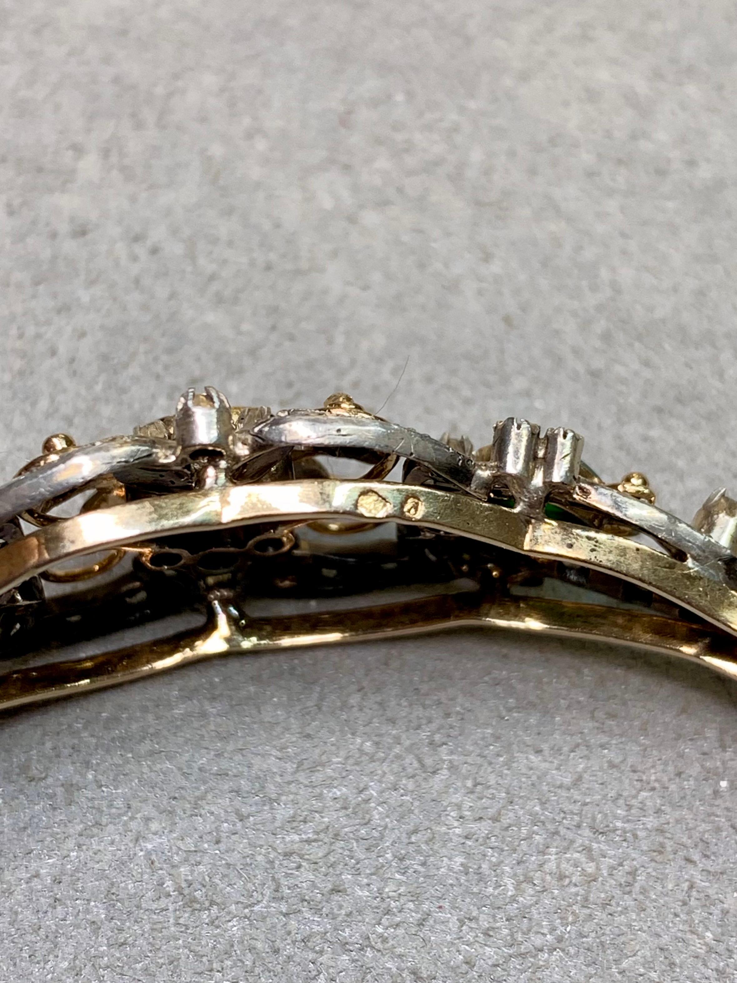 French Antique Georgian 14K Gold Silver Rose Cut Diamond Garnet Cuff Bracelet For Sale 2