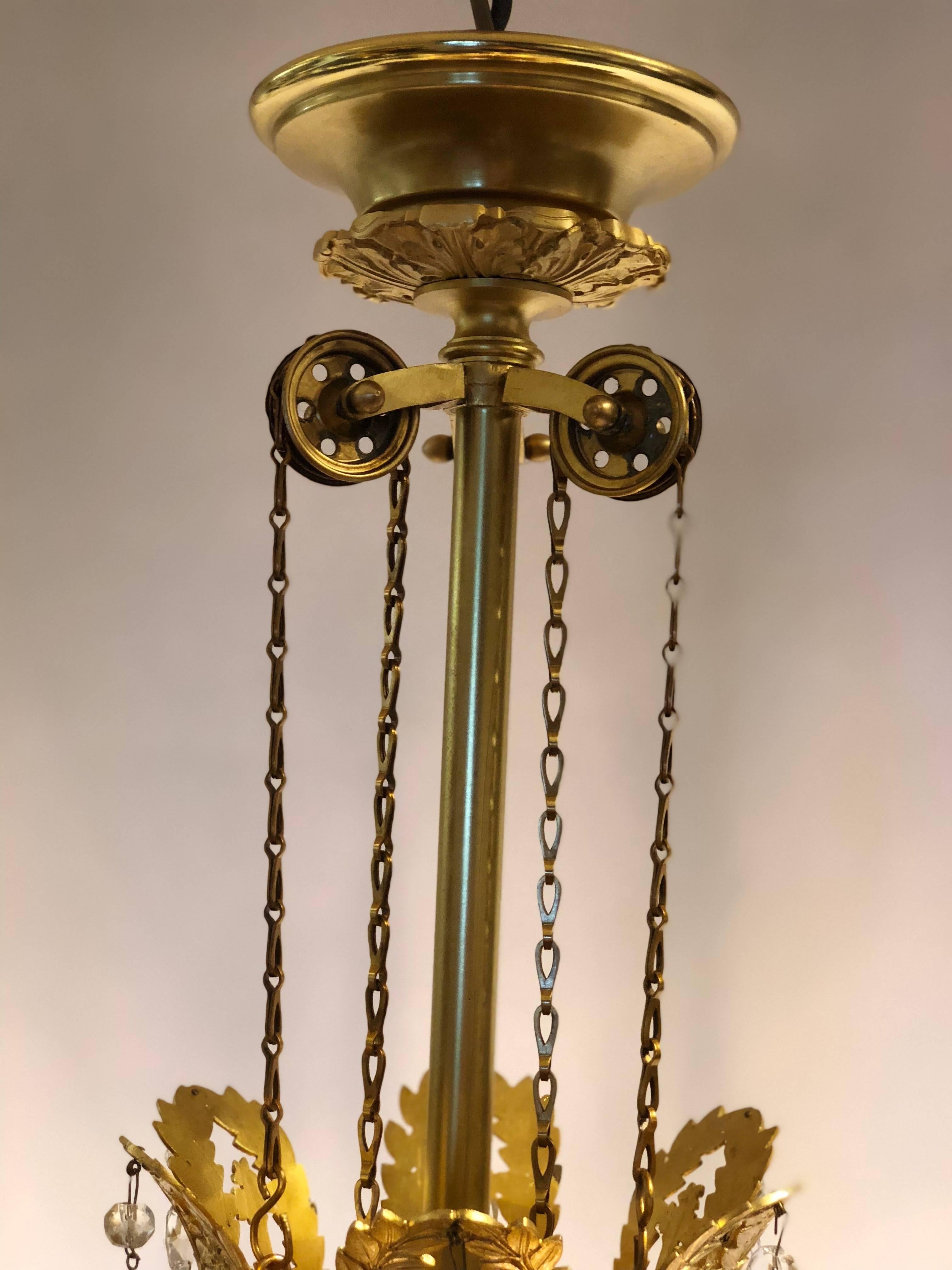 French Antique Gilded Bronze Empire Chandelier from 1810 For Sale 4