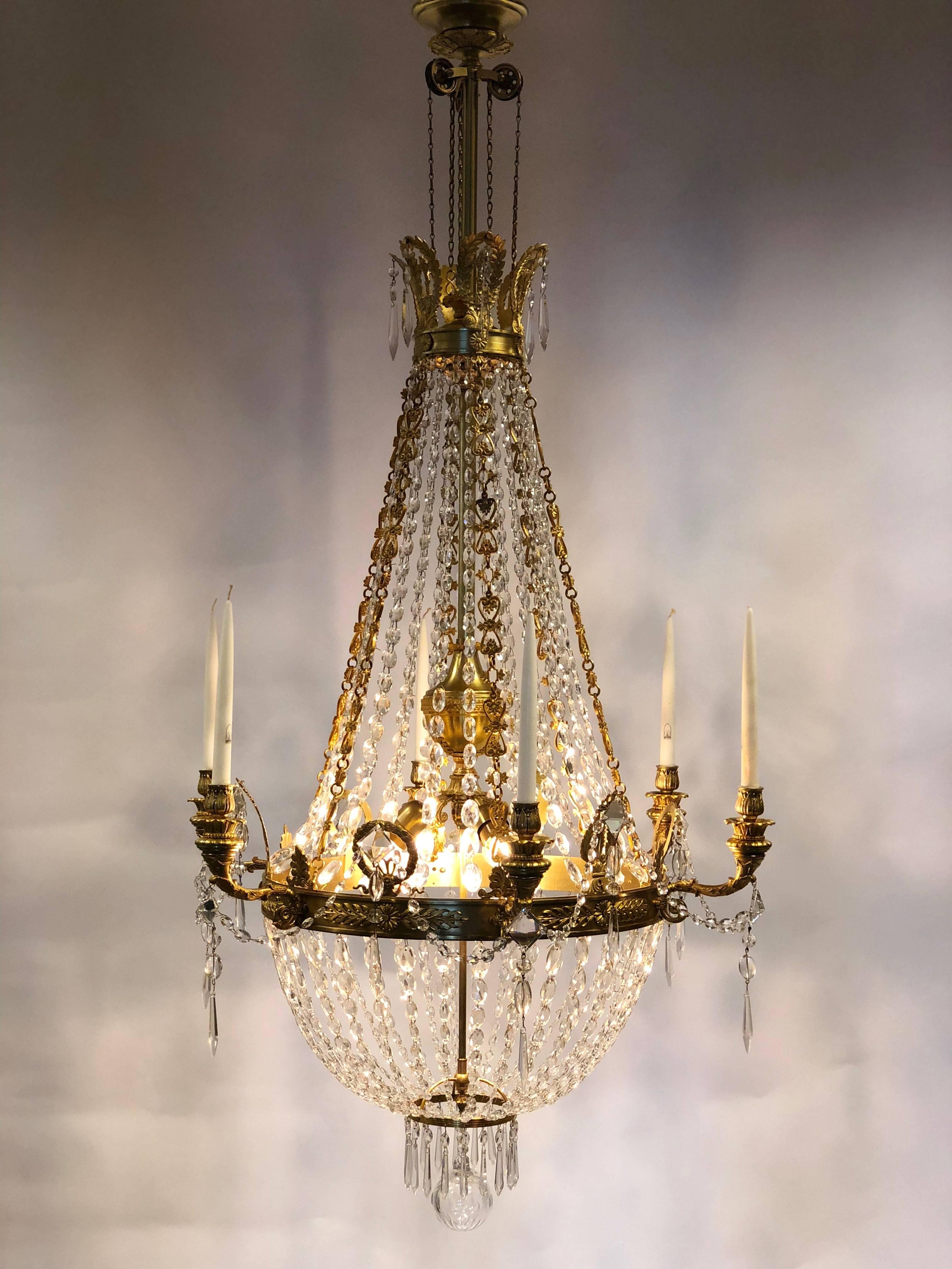 19th Century French Antique Gilded Bronze Empire Chandelier from 1810 For Sale