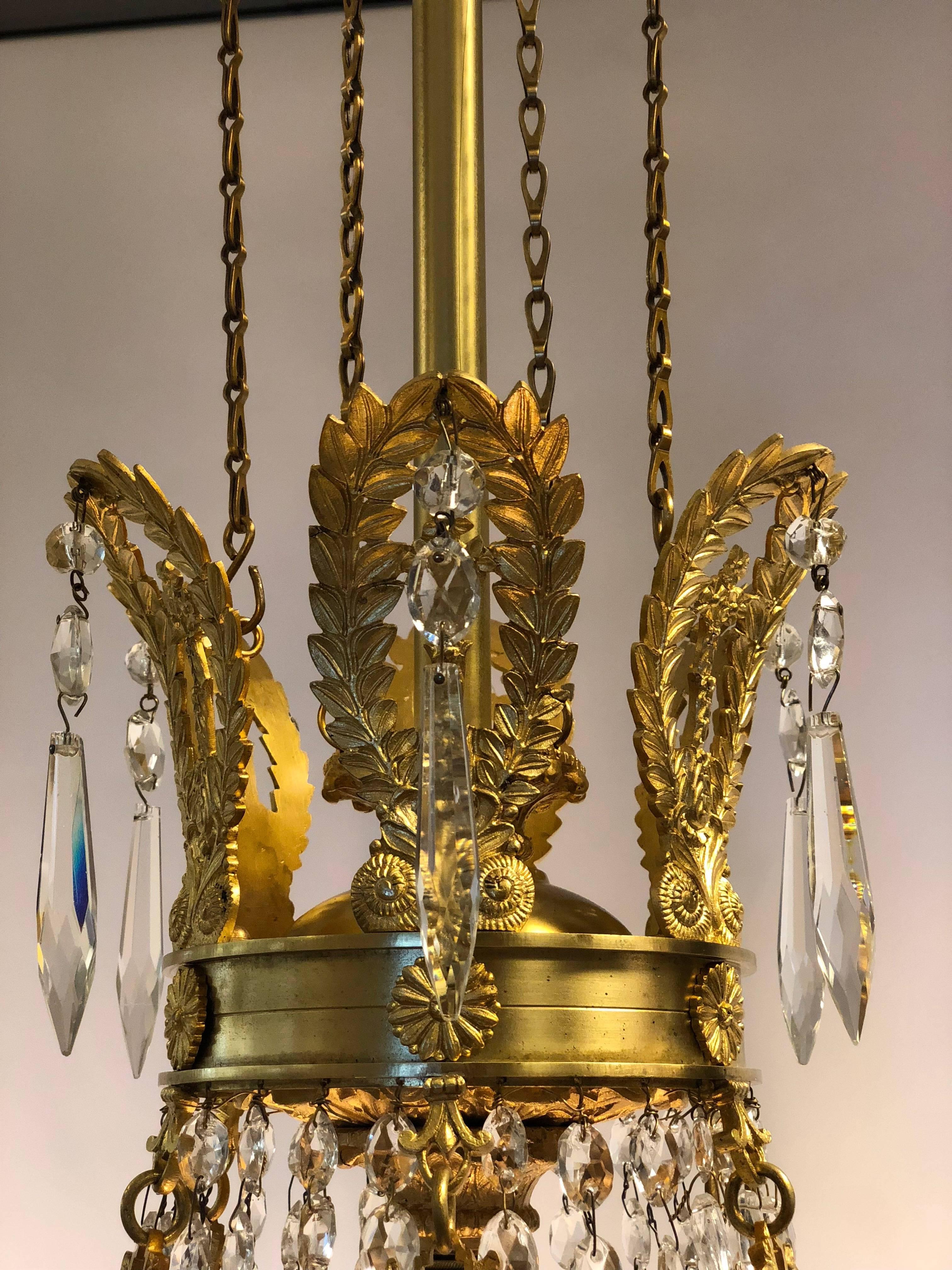 French Antique Gilded Bronze Empire Chandelier from 1810 For Sale 3