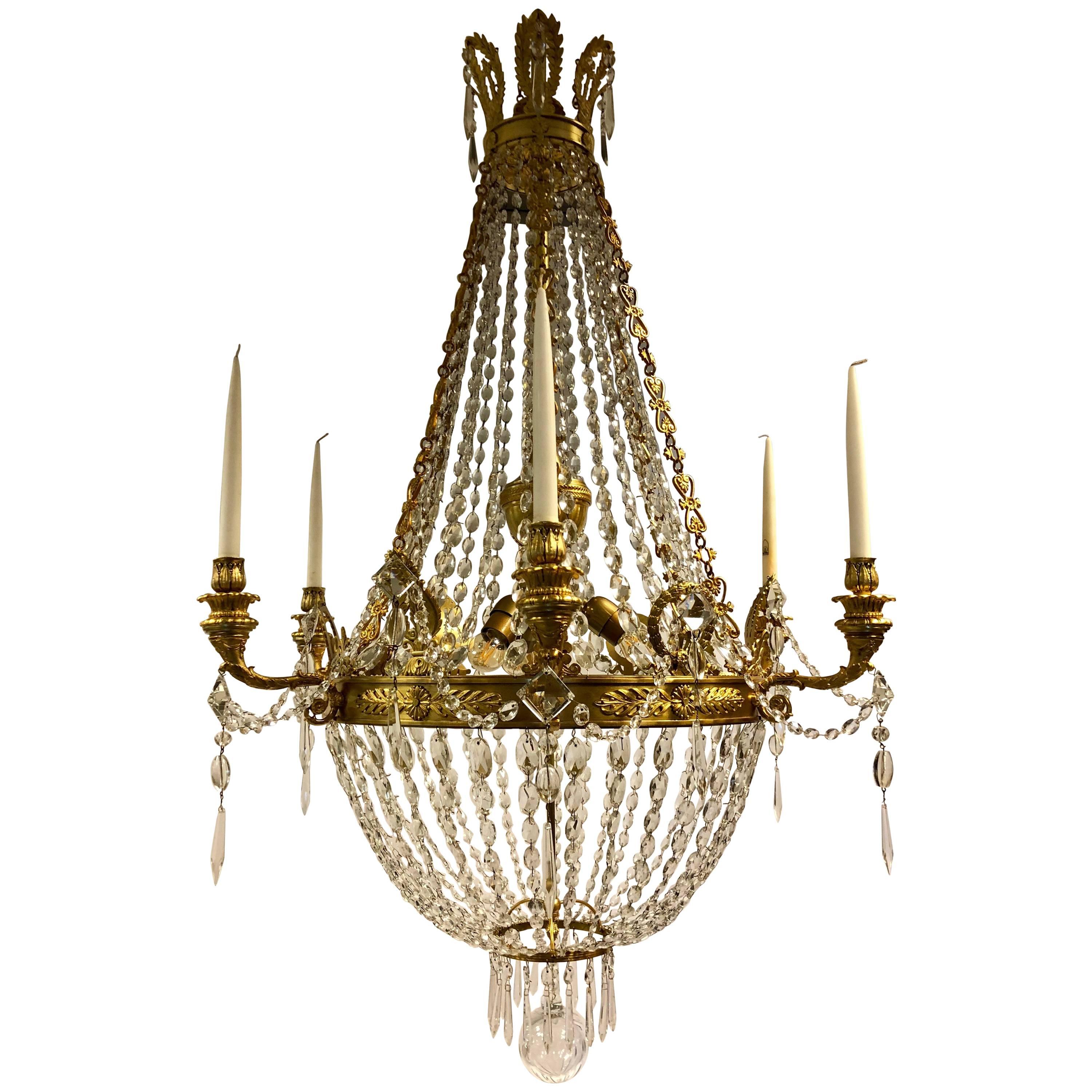 French Antique Gilded Bronze Empire Chandelier from 1810 For Sale