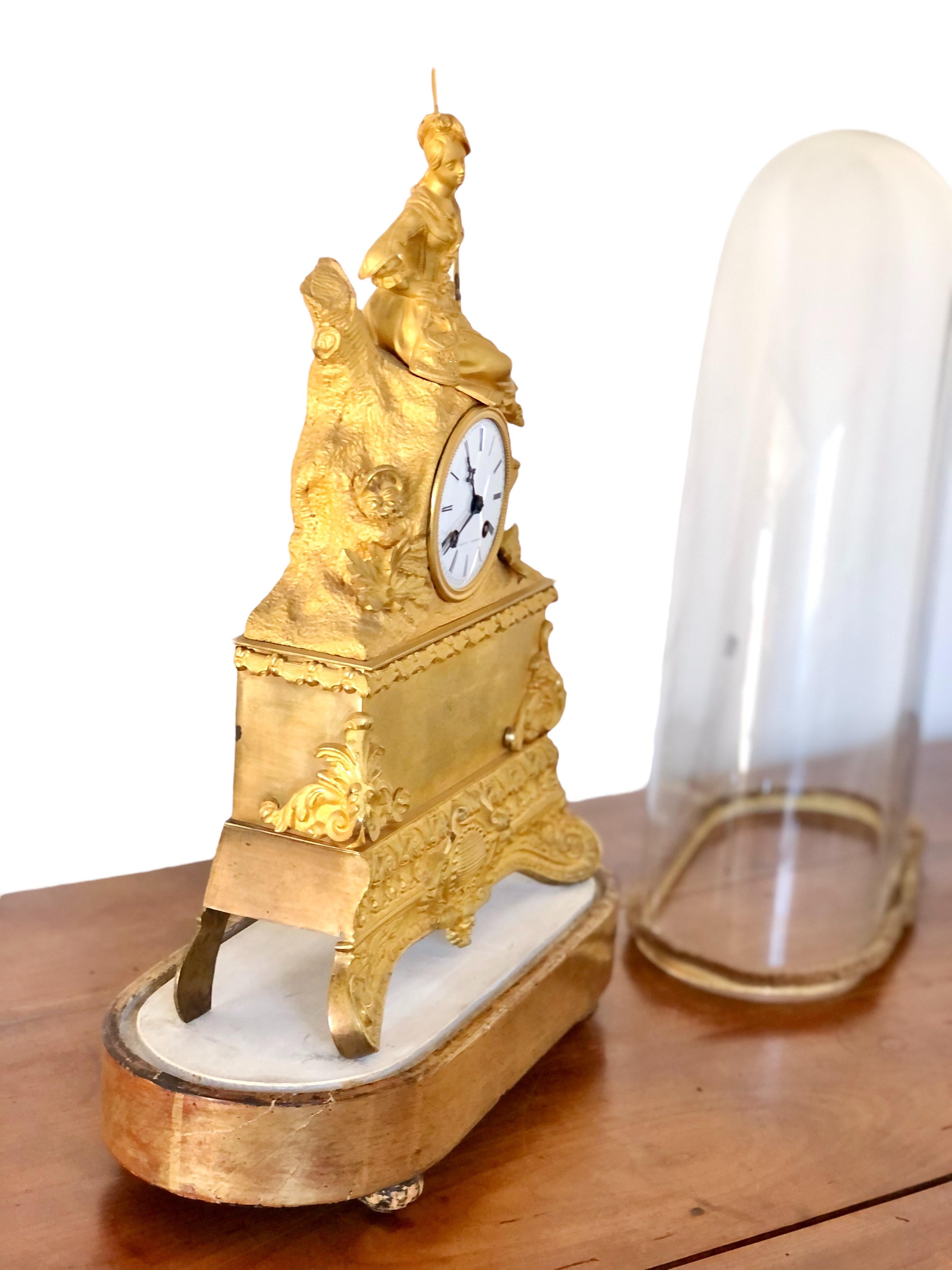 French Antique Gilded Chiseled Bronze Clock For Sale 4
