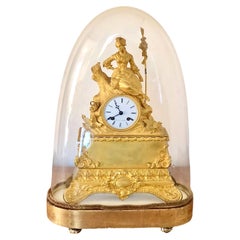 French Antique Gilded Chiseled Bronze Clock