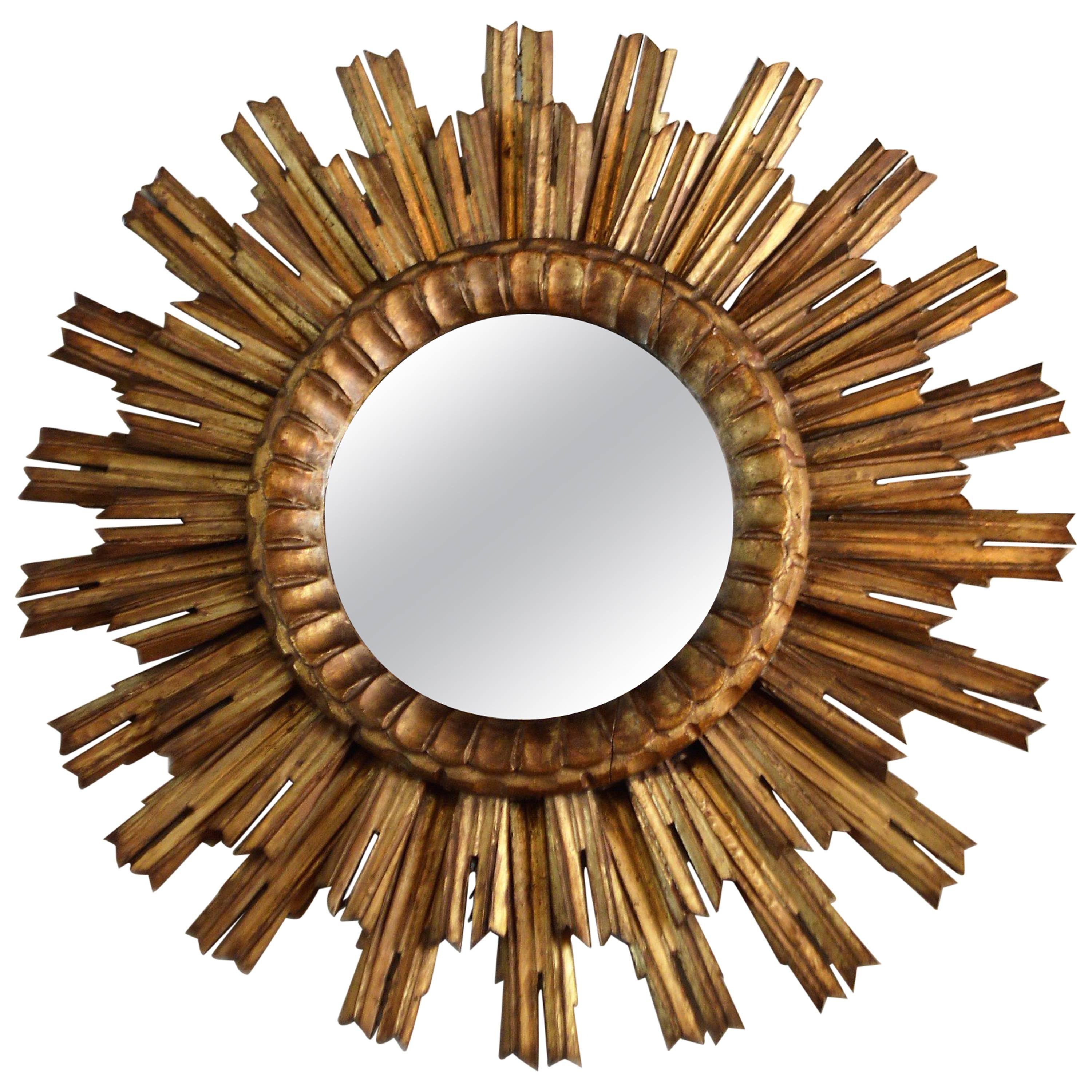 French Antique Gilded Sunburst Mirror