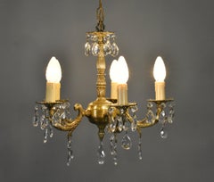 French Antique Gilt Brass Chandelier, Cut Glass, Five Arms, Circa: 1925