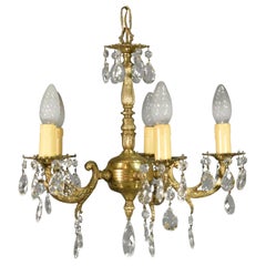 French Antique Gilt Brass Chandelier, Cut Glass, Five Arms, Circa: 1925