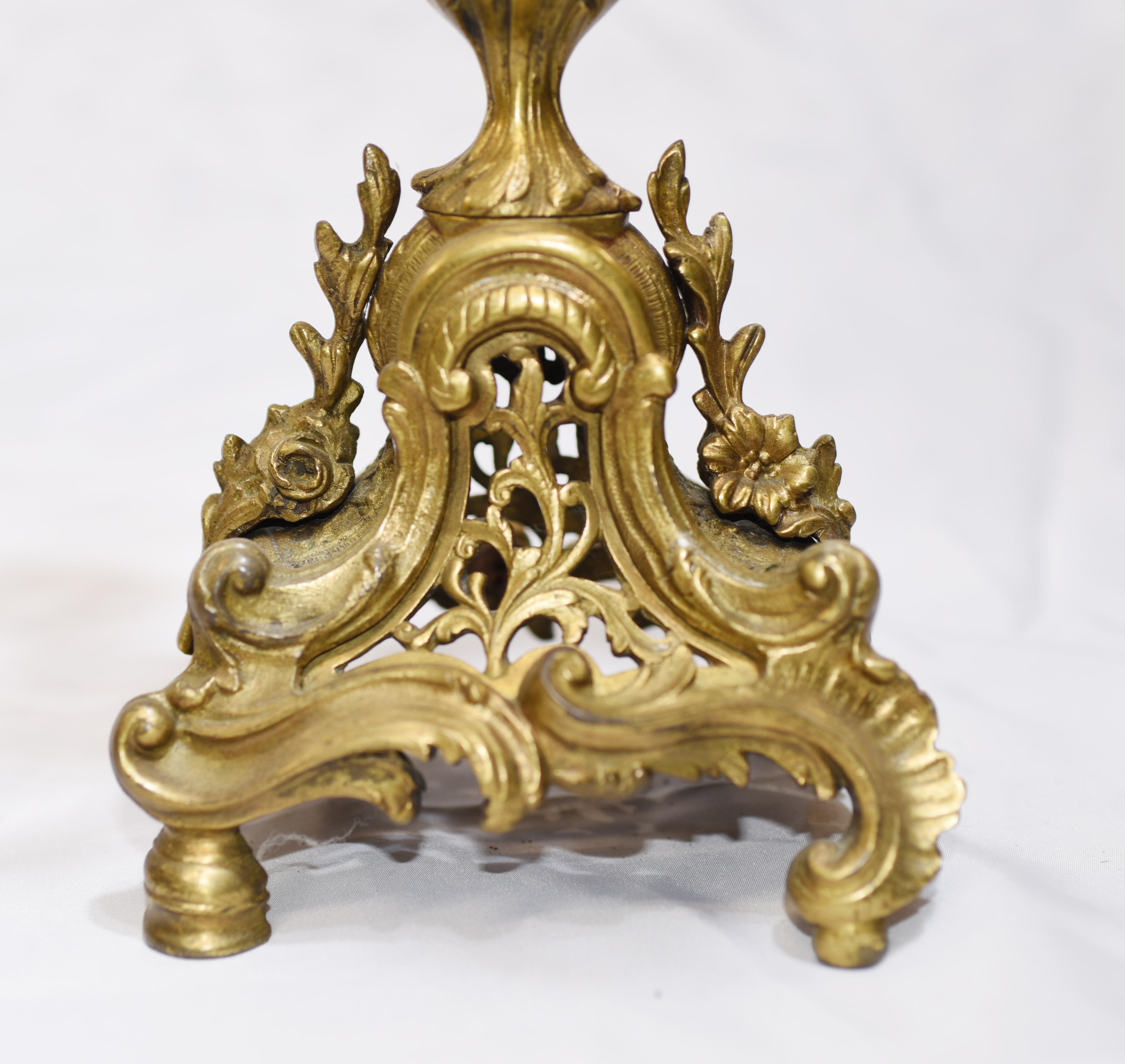 French Antique Gilt Clock Set, Cherub Garniture 5