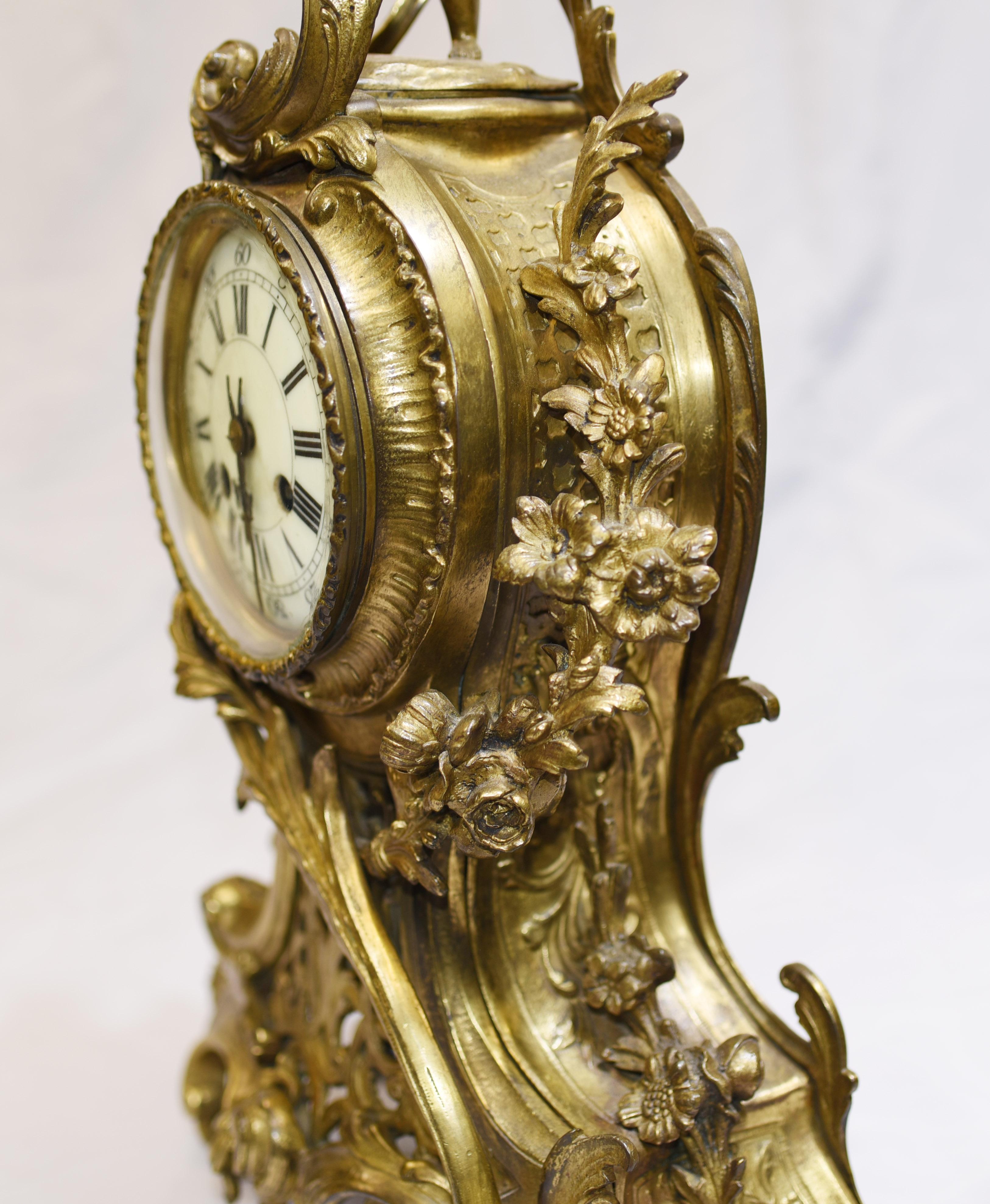 French Antique Gilt Clock Set, Cherub Garniture 9