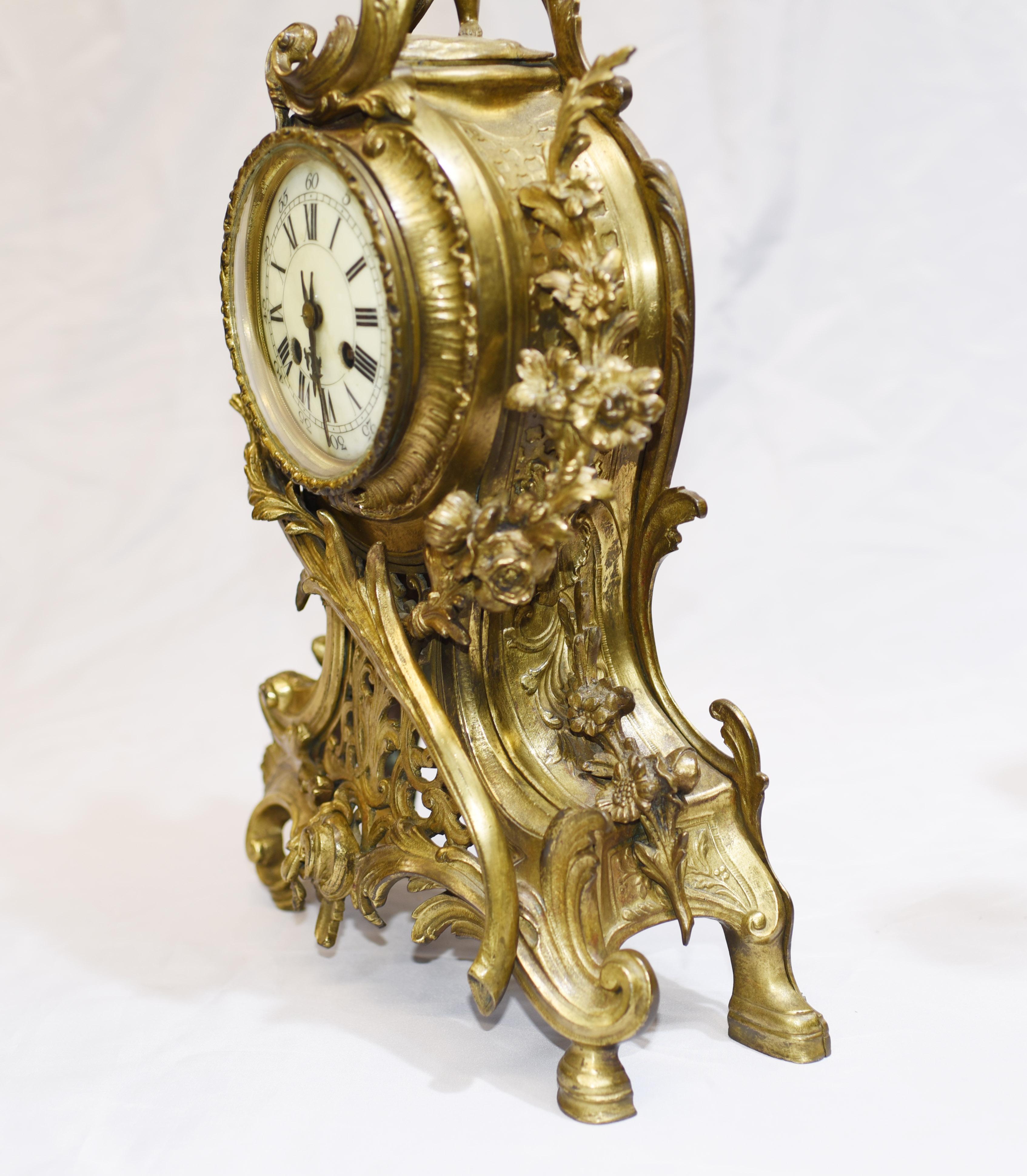 French Antique Gilt Clock Set, Cherub Garniture 10