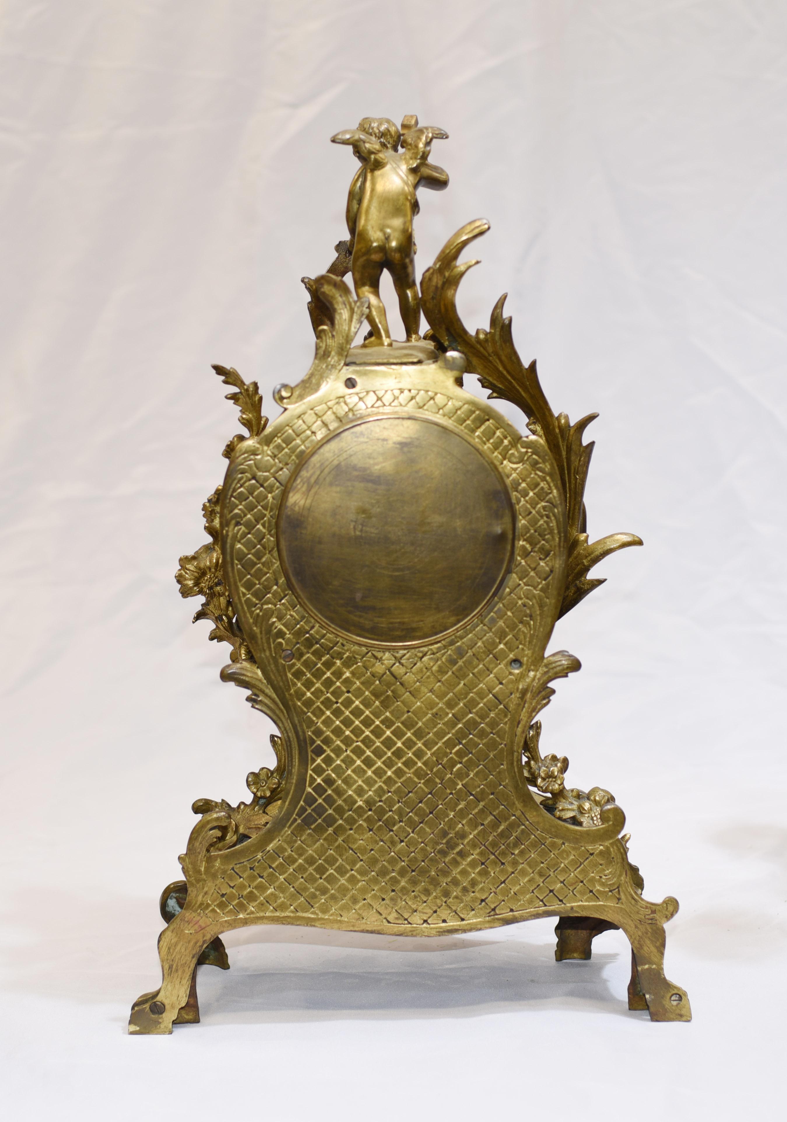 French Antique Gilt Clock Set, Cherub Garniture 12