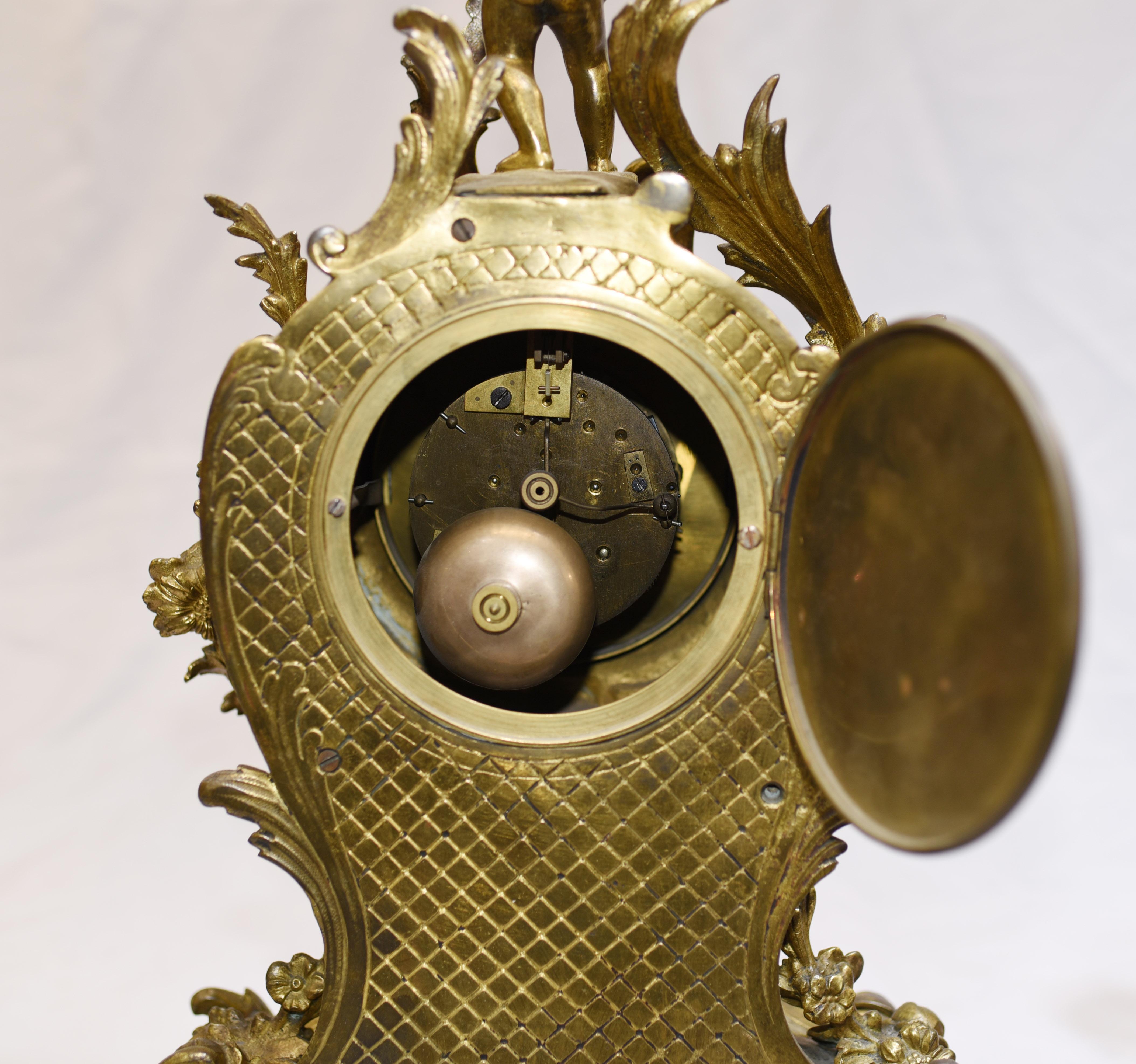 French Antique Gilt Clock Set, Cherub Garniture 13