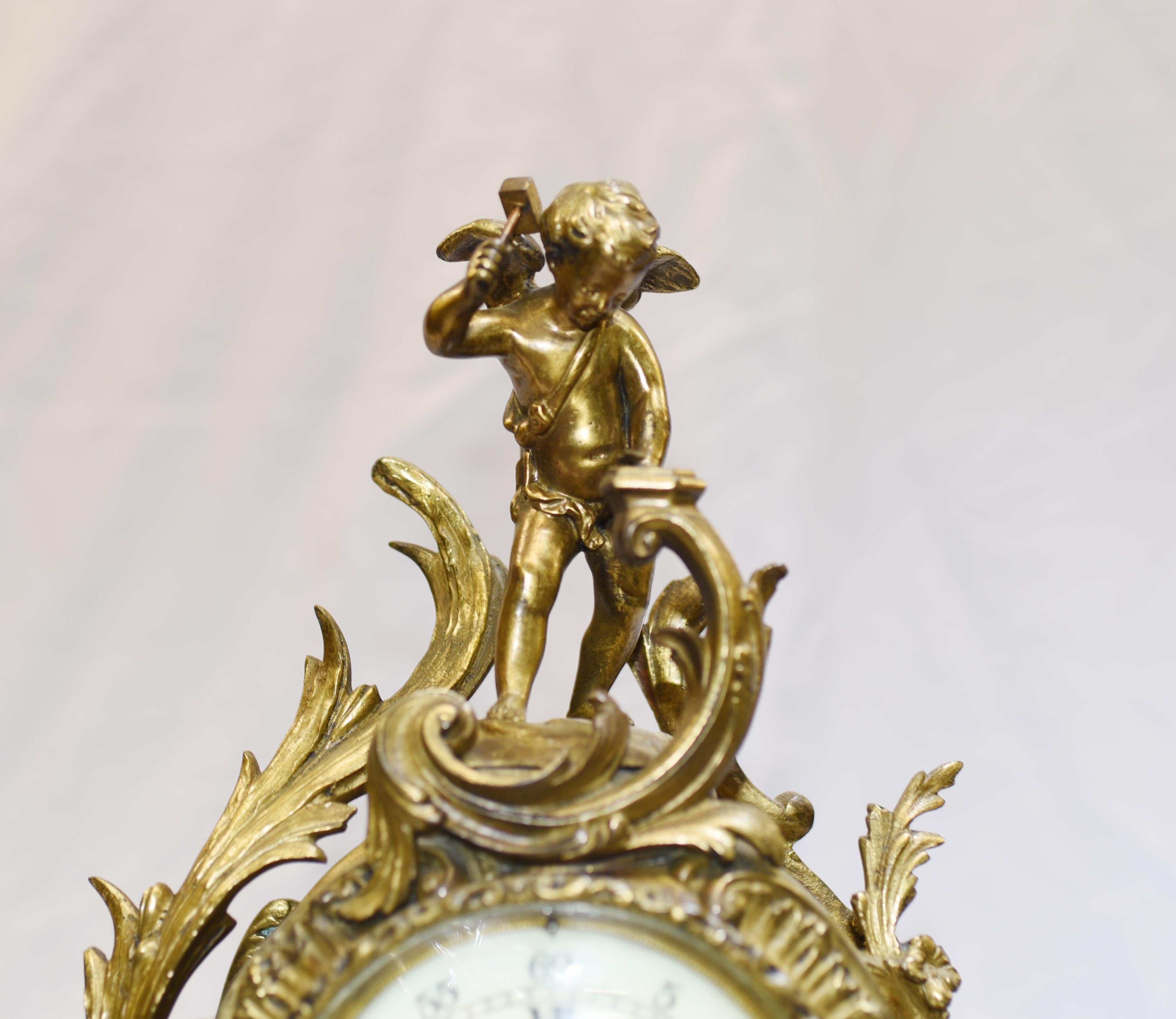 Ormolu French Antique Gilt Clock Set, Cherub Garniture