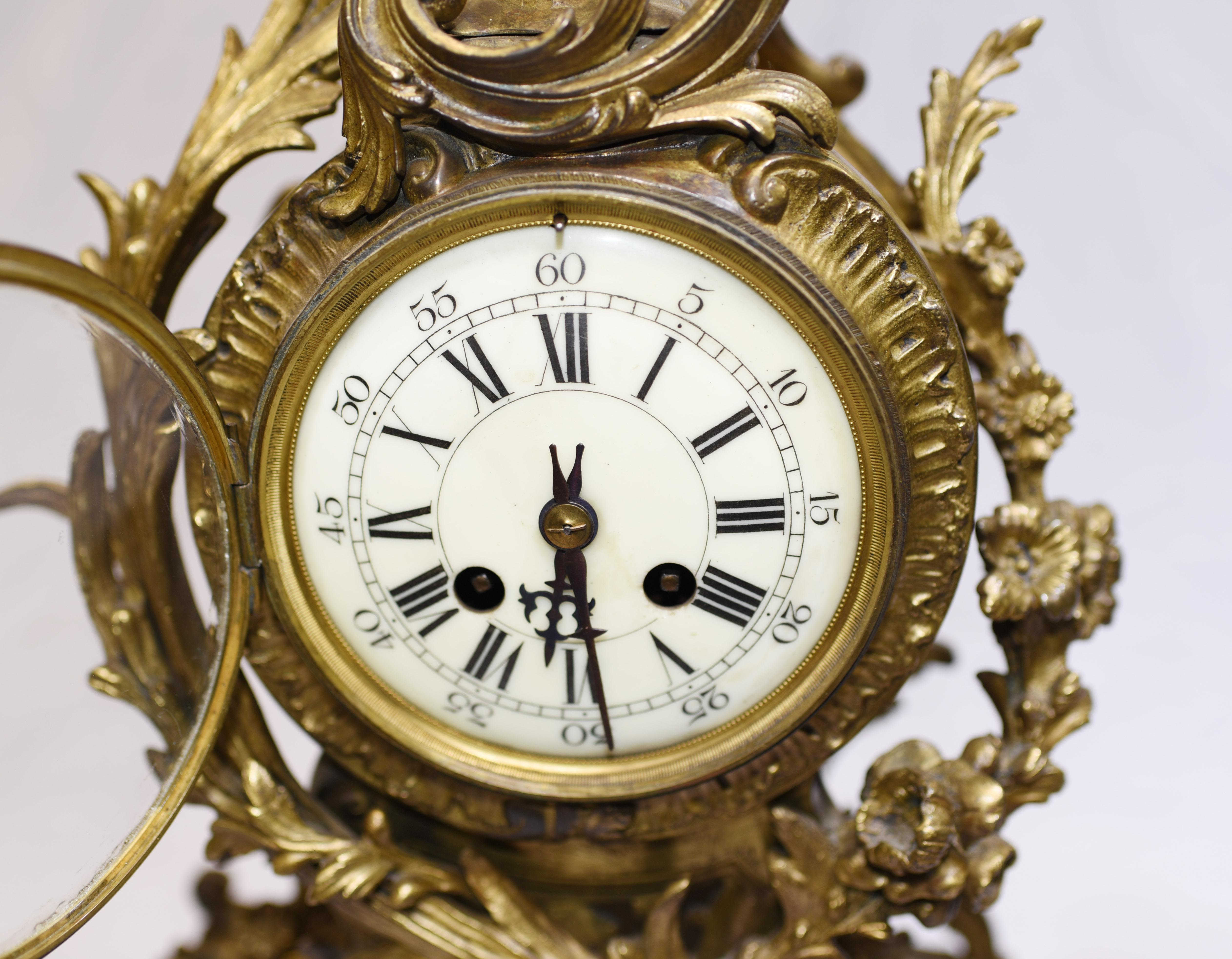 French Antique Gilt Clock Set, Cherub Garniture 2