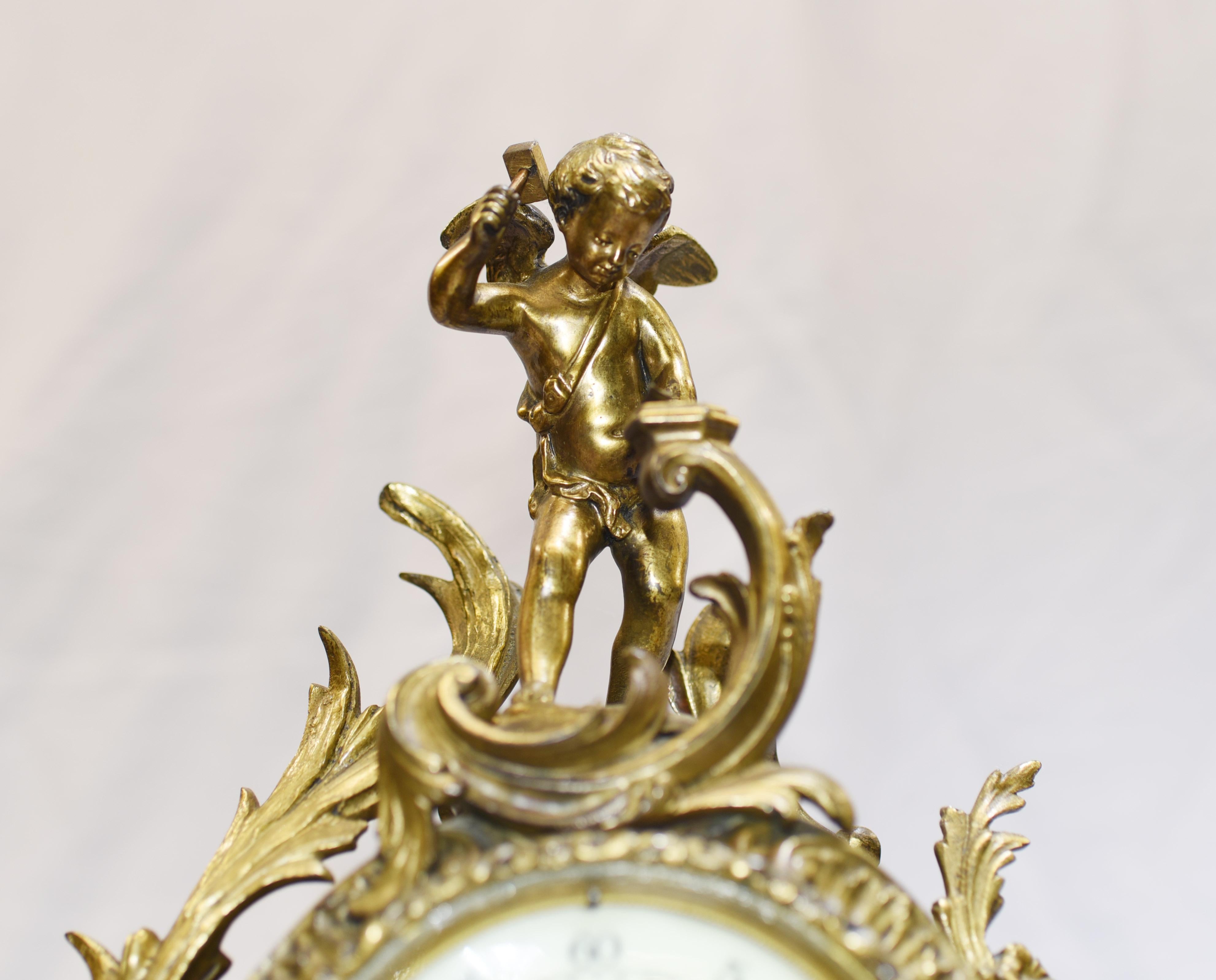 French Antique Gilt Clock Set, Cherub Garniture 3