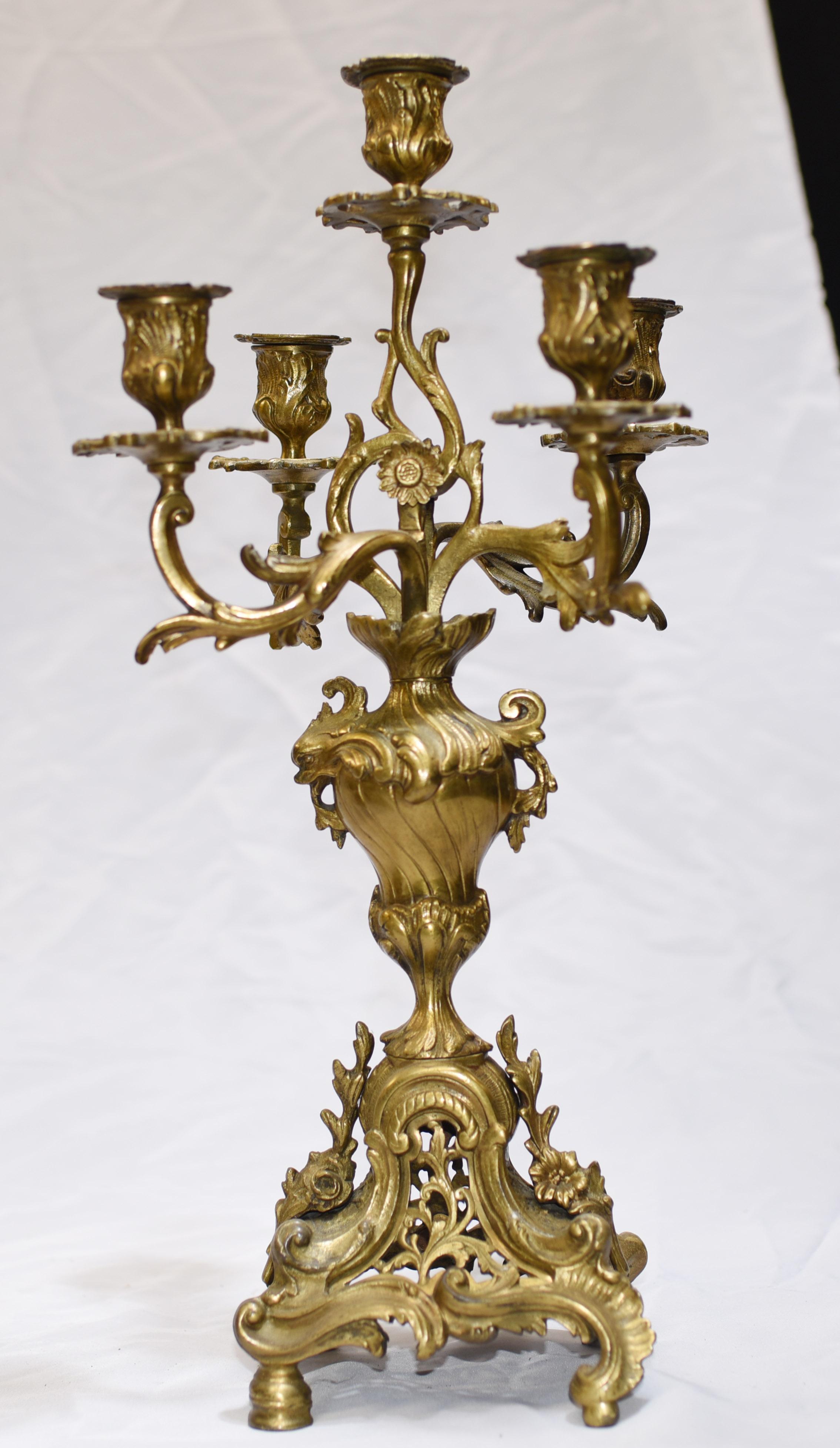 French Antique Gilt Clock Set, Cherub Garniture 4