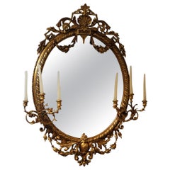 French Antique Gilt Oval Girandole Mirror, circa 1830