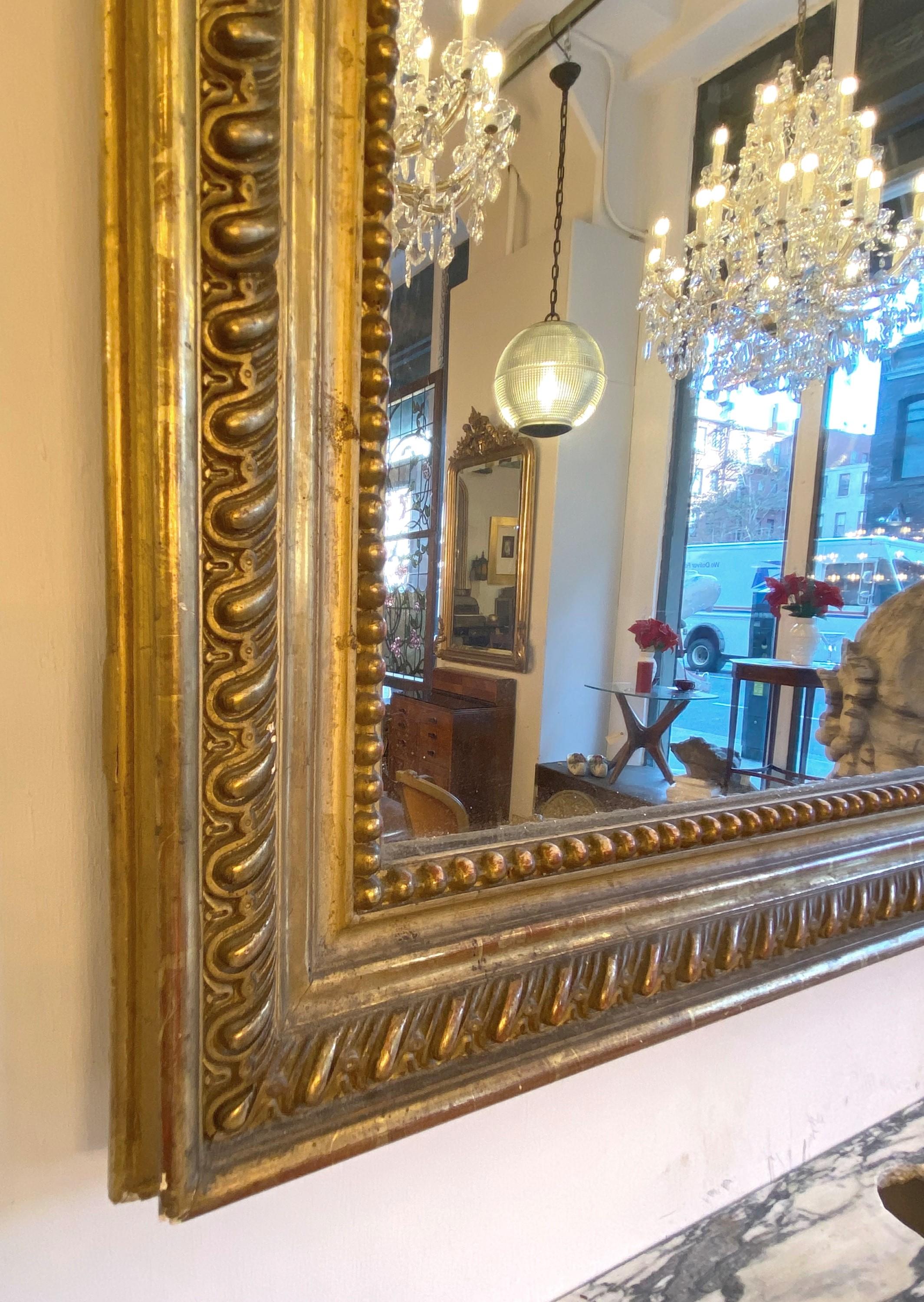 French Antique Gilt Wood Gesso Over Mantel Mirror Floral Shell Flowers For Sale 2
