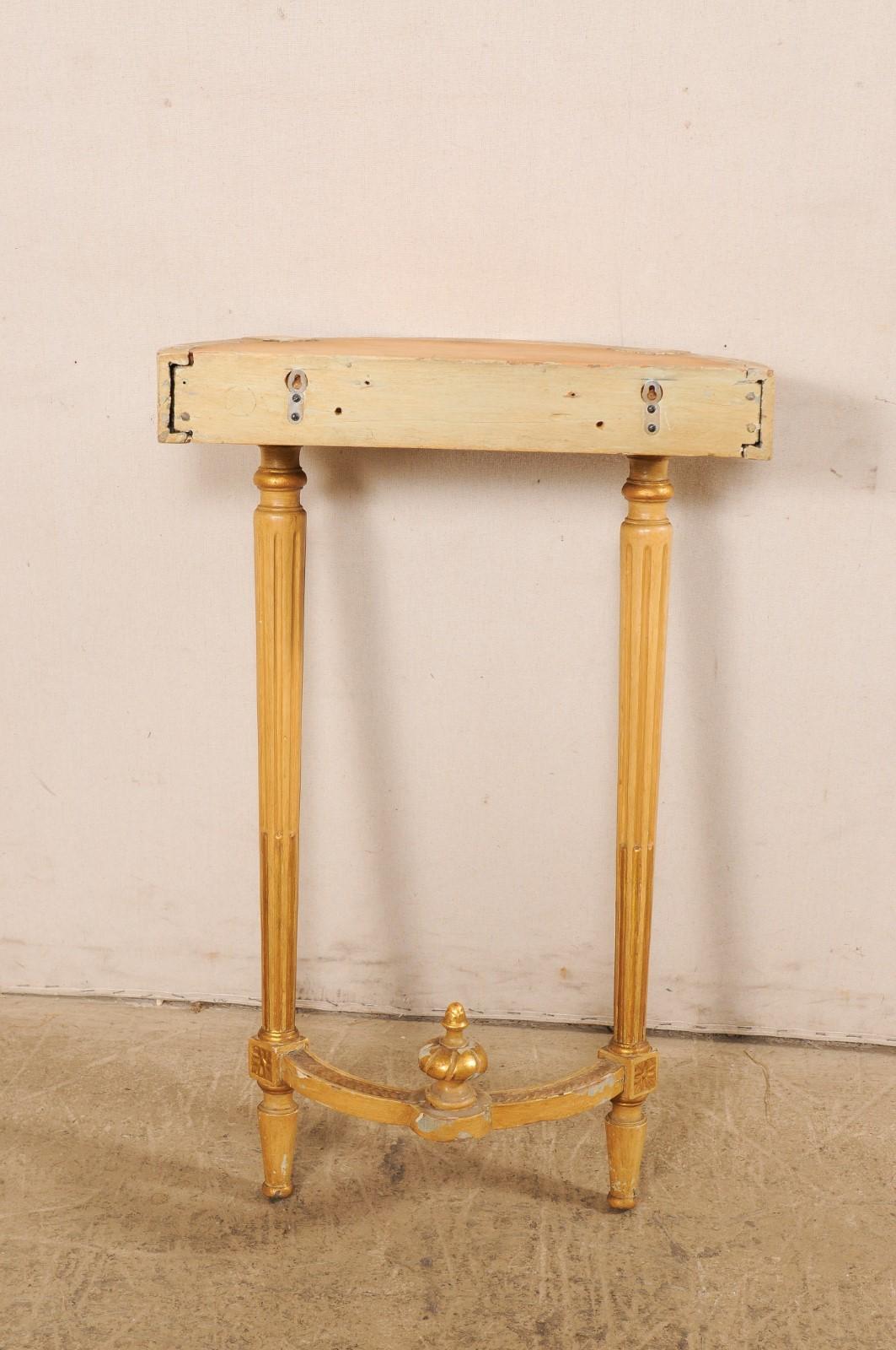 French Antique Giltwood & Marble Top Demi-console- a Space Solving Petite Size! For Sale 6