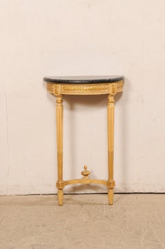 French Antique Giltwood & Marble Top Demi-console- a Space Solving Petite Size!