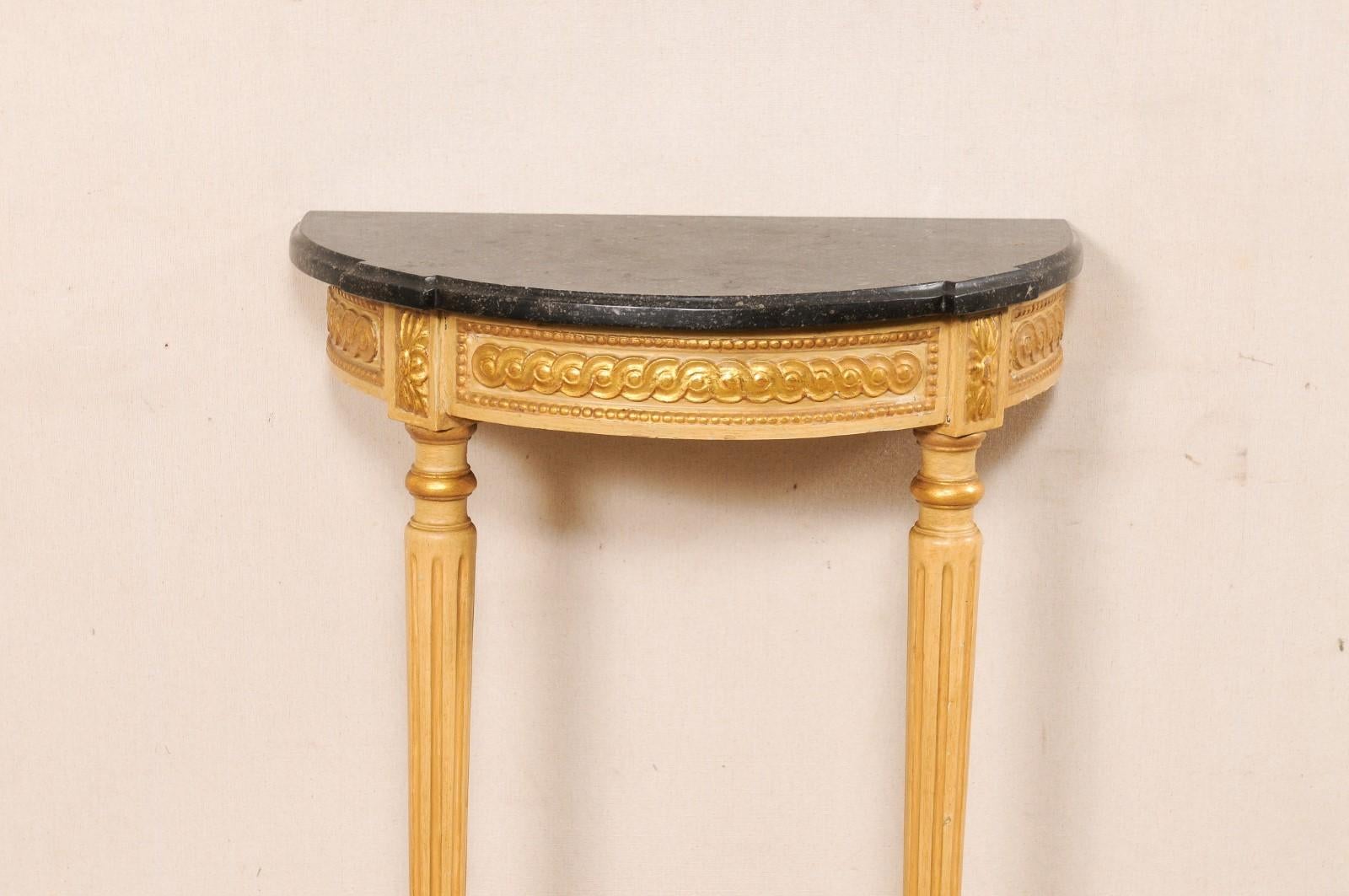 20th Century French Antique Giltwood & Marble Top Demi-console- a Space Solving Petite Size! For Sale