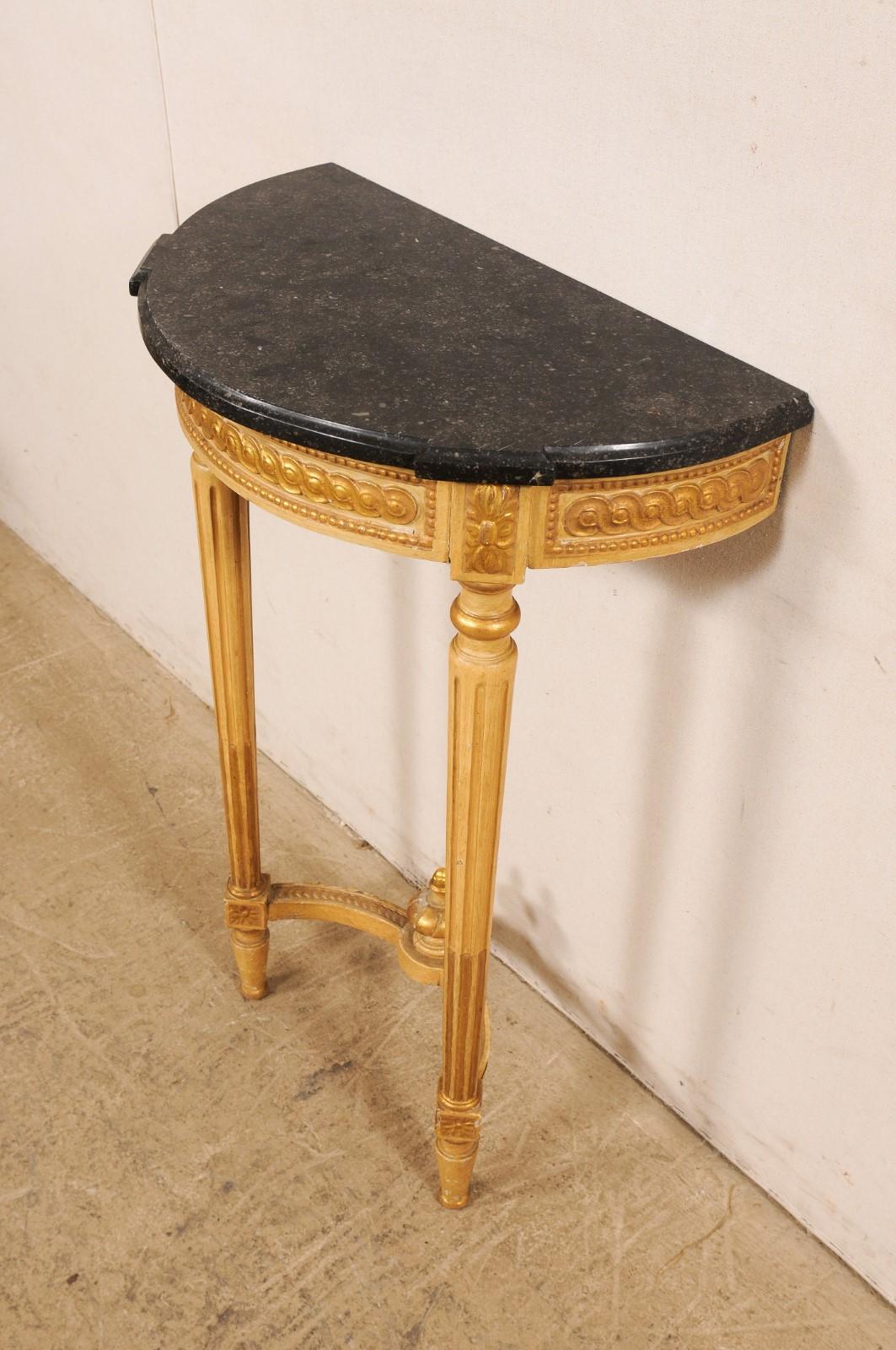 French Antique Giltwood & Marble Top Demi-console- a Space Solving Petite Size! For Sale 1