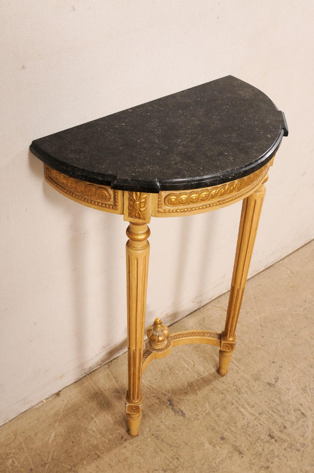 French Antique Giltwood & Marble Top Demi-console- a Space Solving Petite Size! For Sale 2