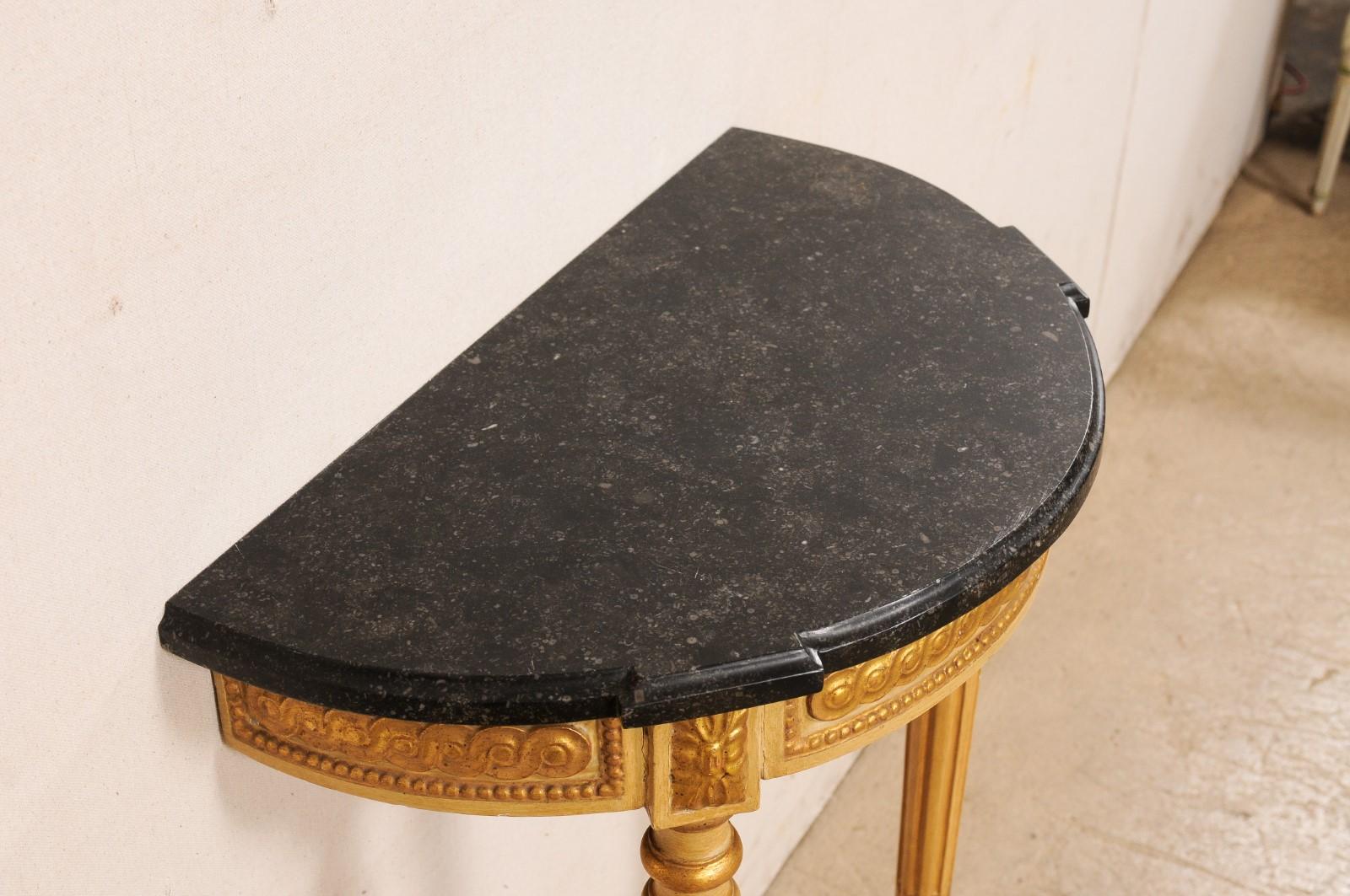 French Antique Giltwood & Marble Top Demi-console- a Space Solving Petite Size! For Sale 3