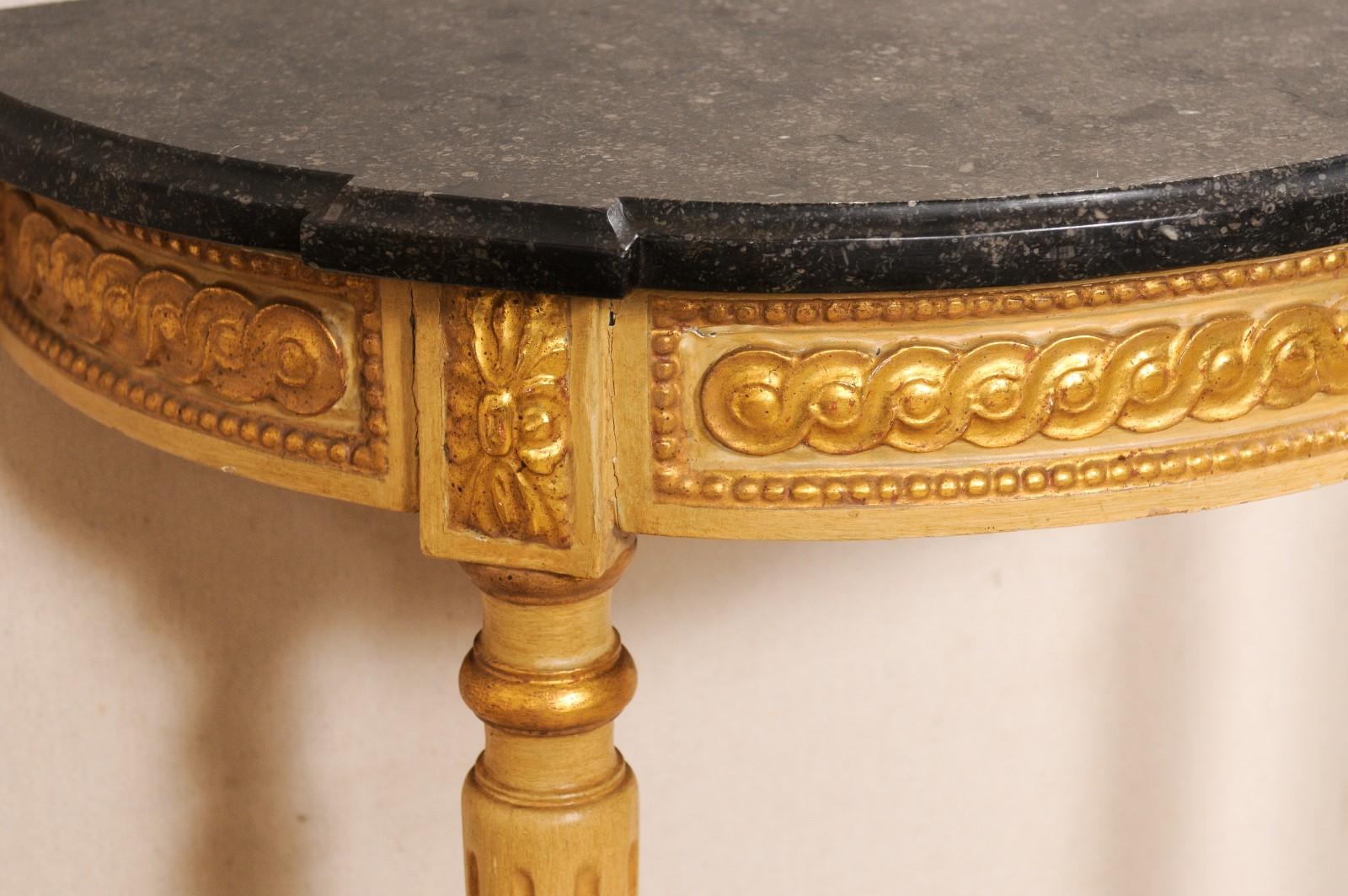 French Antique Giltwood & Marble Top Demi-console- a Space Solving Petite Size! For Sale 4
