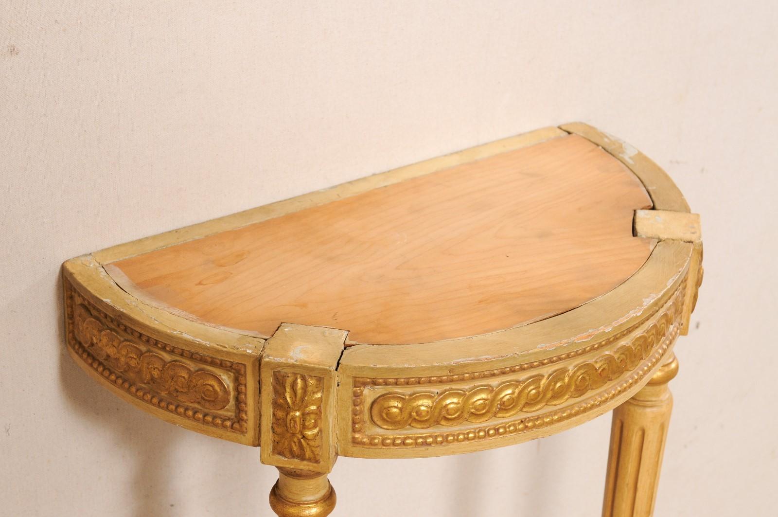 French Antique Giltwood & Marble Top Demi-console- a Space Solving Petite Size! For Sale 5