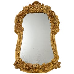 Espejo Francés Antiguo de Madera Dorada, Siglo XIX
