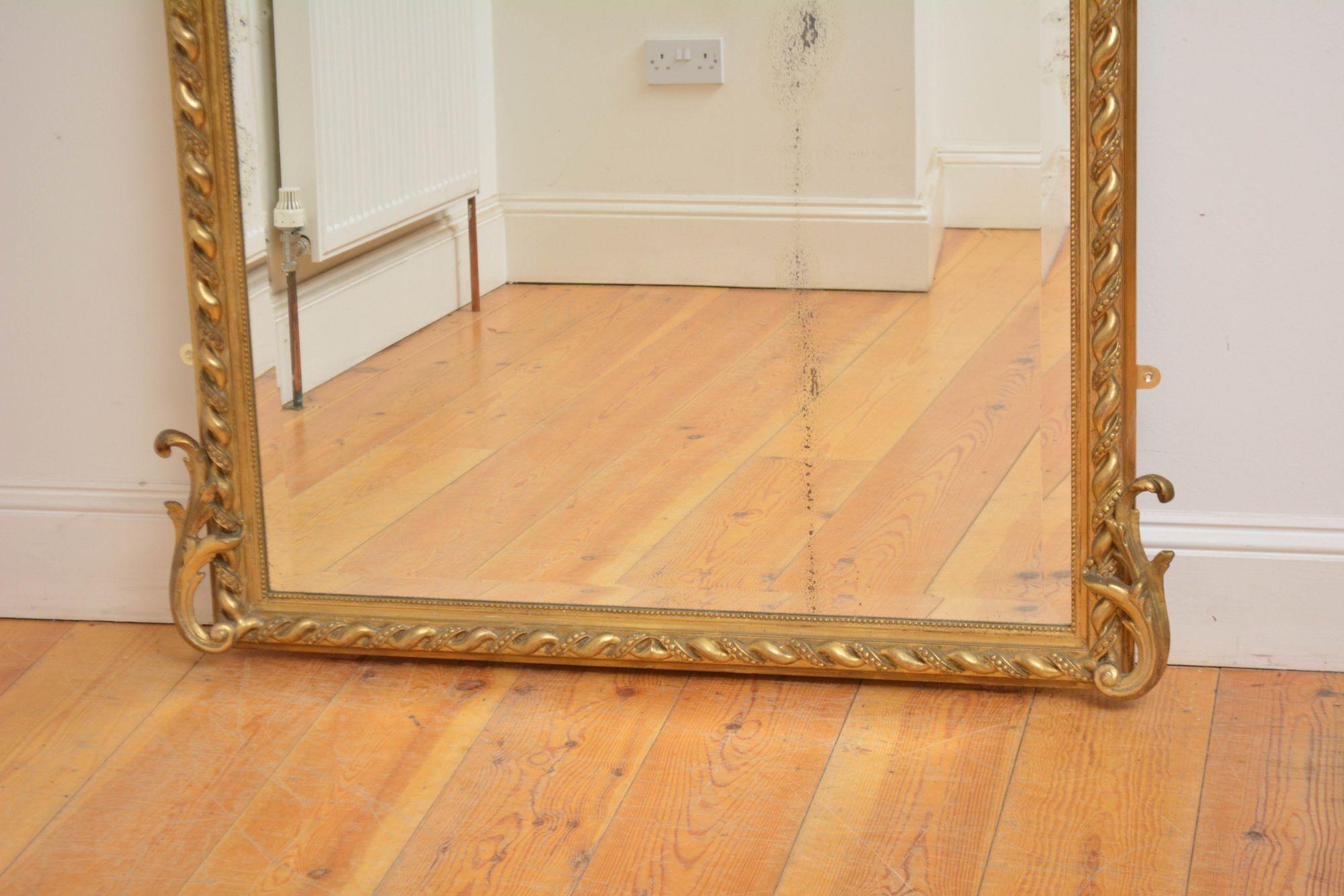 French Antique Giltwood Wall Mirror H180cm In Good Condition For Sale In Whaley Bridge, GB