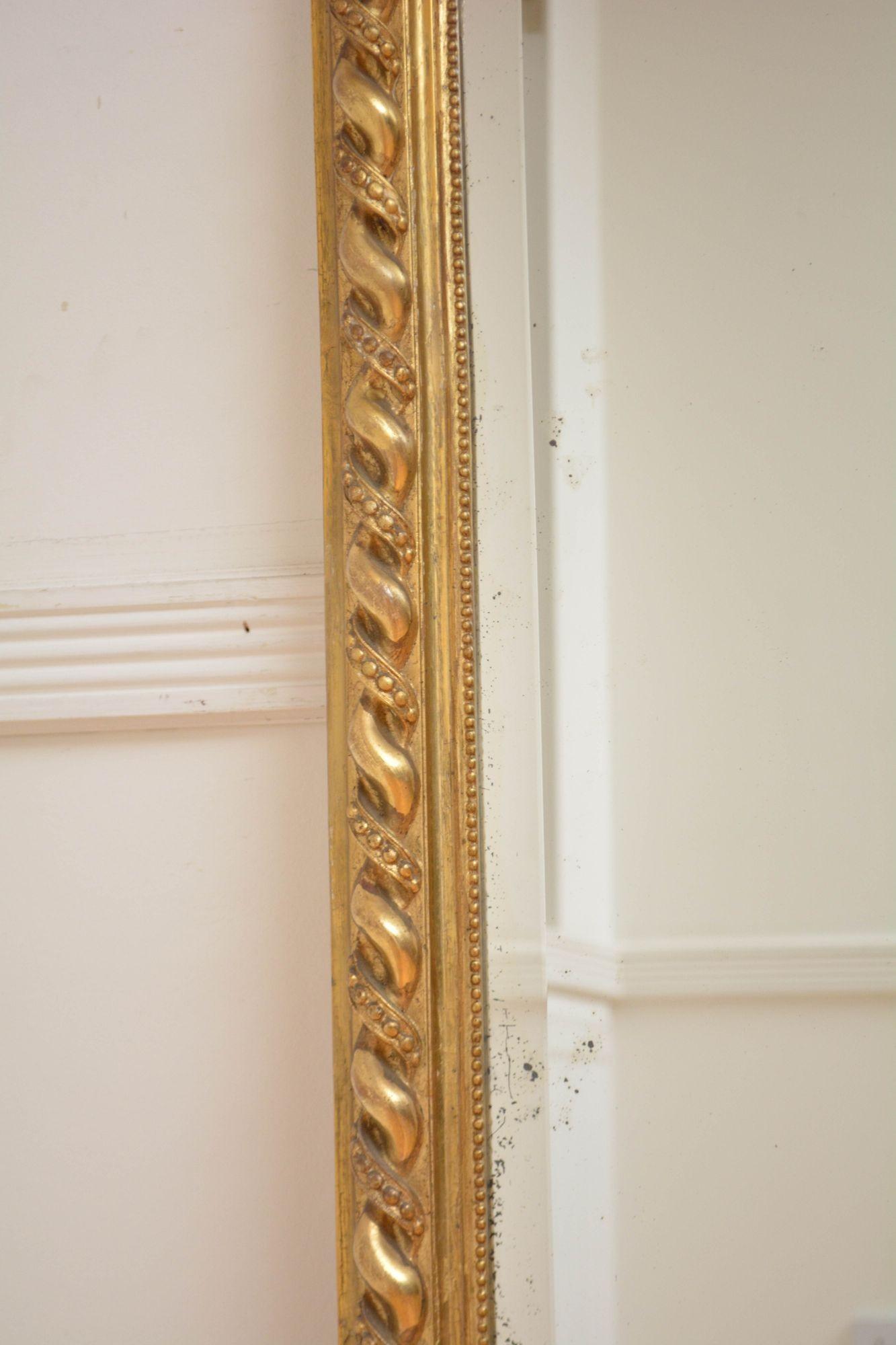 Gold Leaf French Antique Giltwood Wall Mirror H180cm For Sale