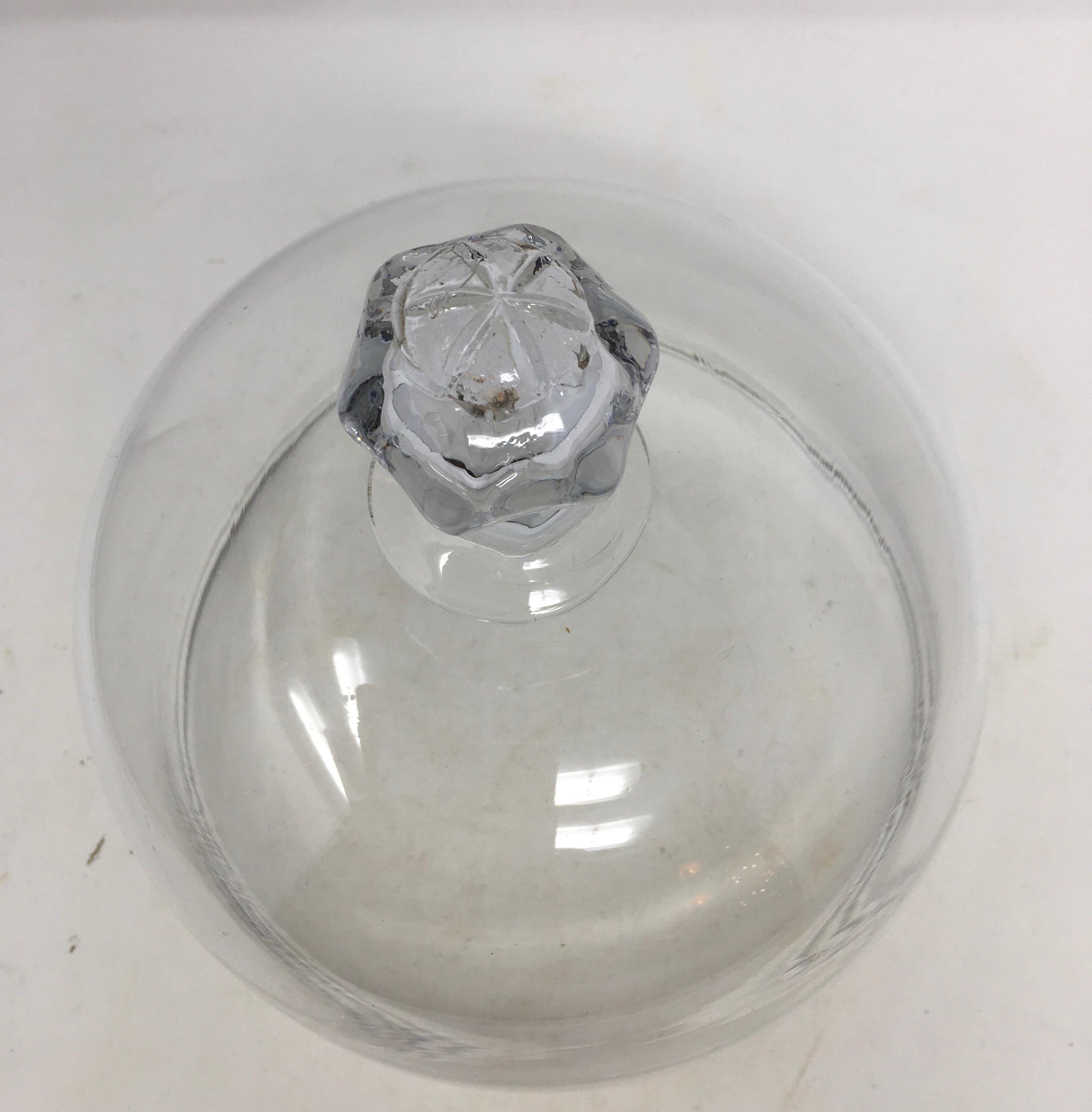 French Antique Glass Dome, Cloche with Solid Glass Knob Handle at