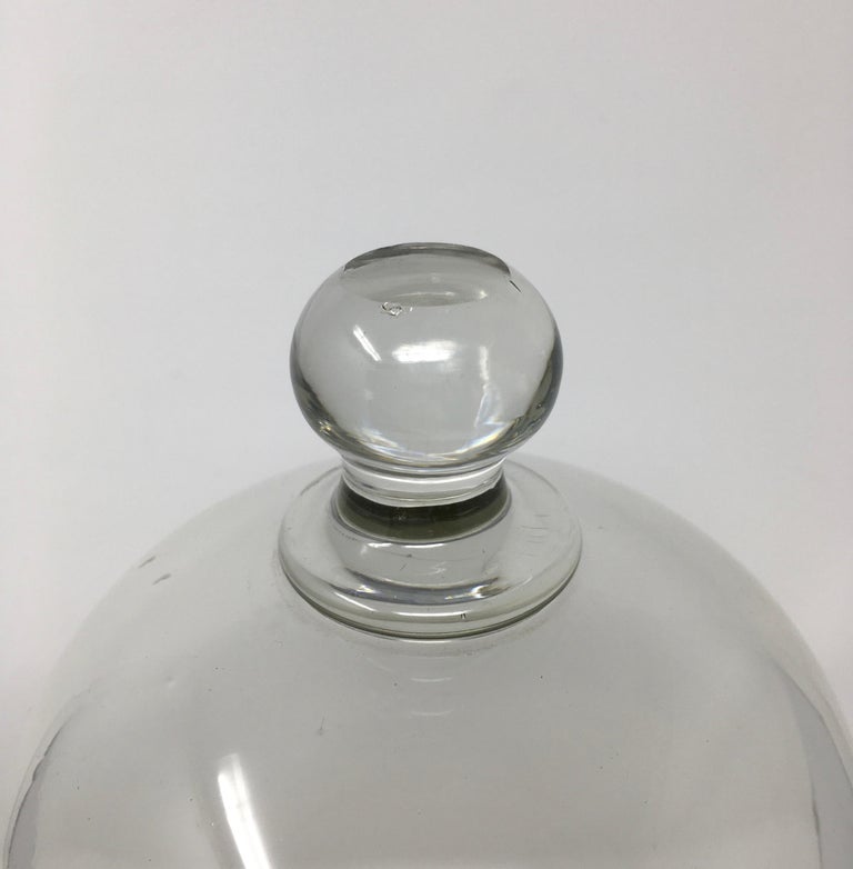 French Antique Glass Dome, Cloche with Solid Glass Knob Handle at