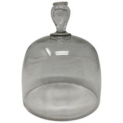 Dome en verre ancien français, cloche avec poignée à bouton en verre massif