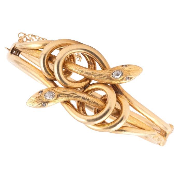 Französisches antikes Schlangenarmband aus Gold und Diamanten im Angebot