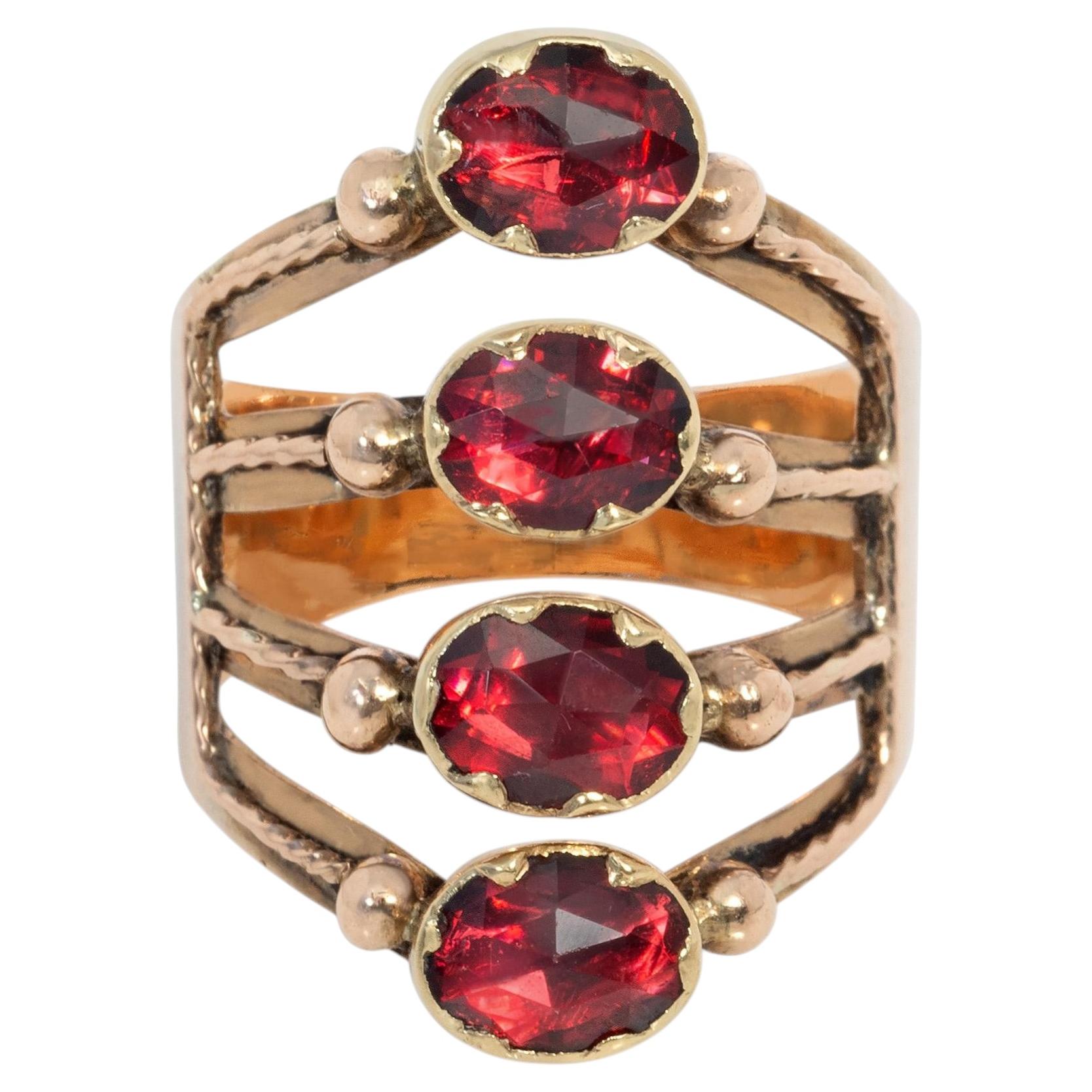French antique gold and garnet harem ring