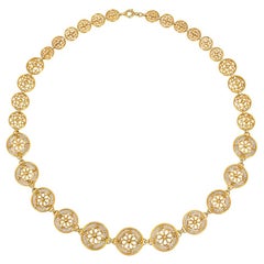 French Antique Gold and Seed Pearl Necklace with Cannetille Floral Motifs