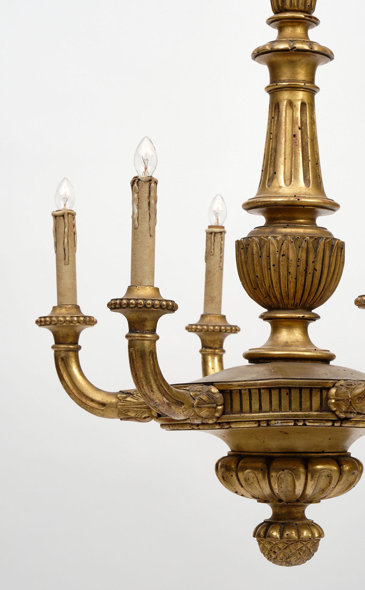 Louis XIV French Antique Gold Leafed Wood Chandelier