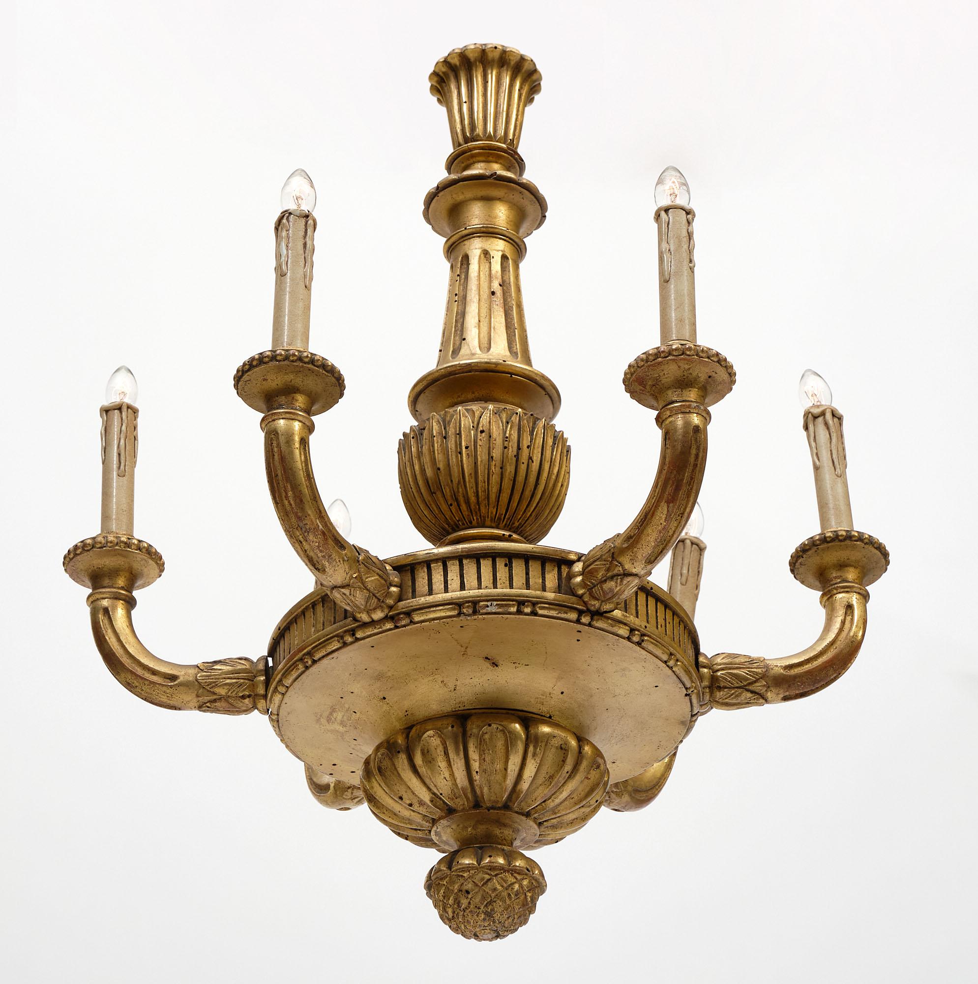 Early 20th Century French Antique Gold Leafed Wood Chandelier