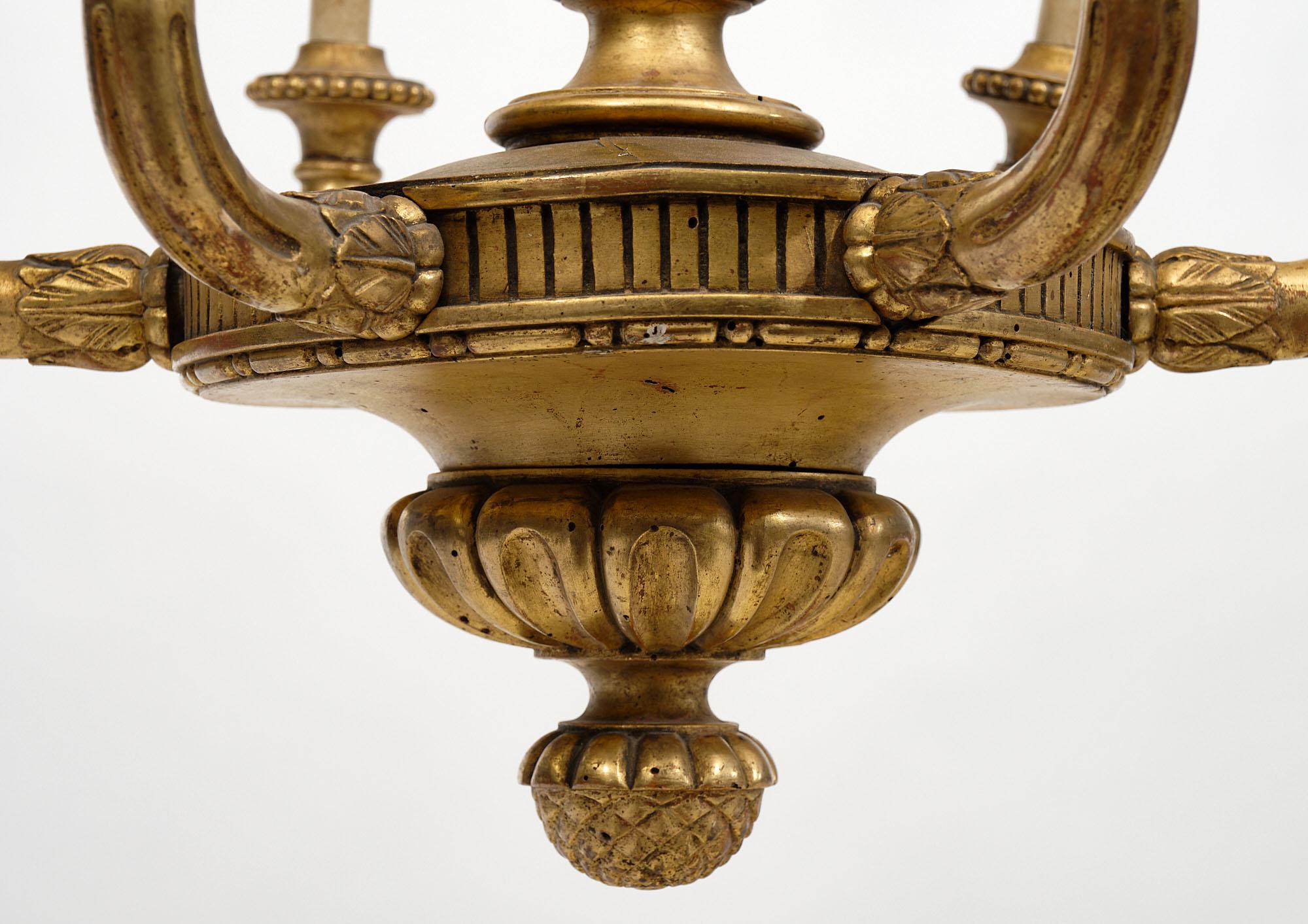 French Antique Gold Leafed Wood Chandelier 2