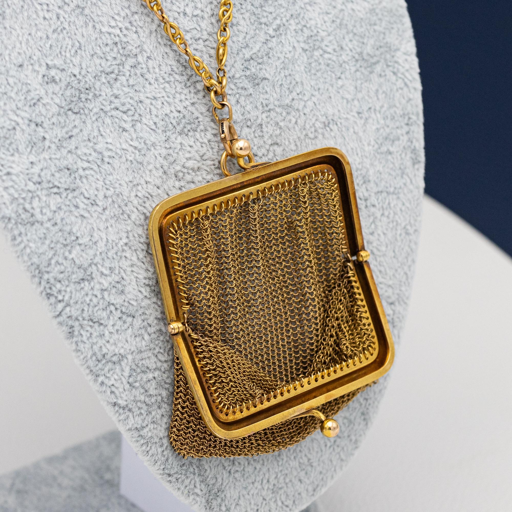 Französische antike Goldnetztasche aus Mesh-Handtasche - Münztasche aus 18 Karat Gelbgold 5