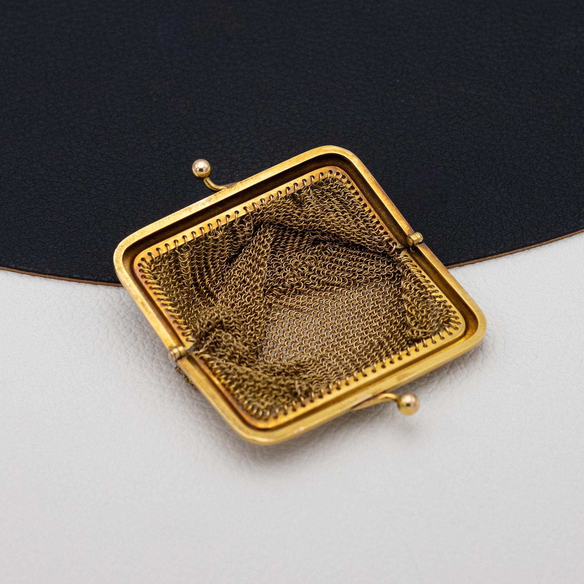 Französische antike Goldnetztasche aus Mesh-Handtasche - Münztasche aus 18 Karat Gelbgold 7