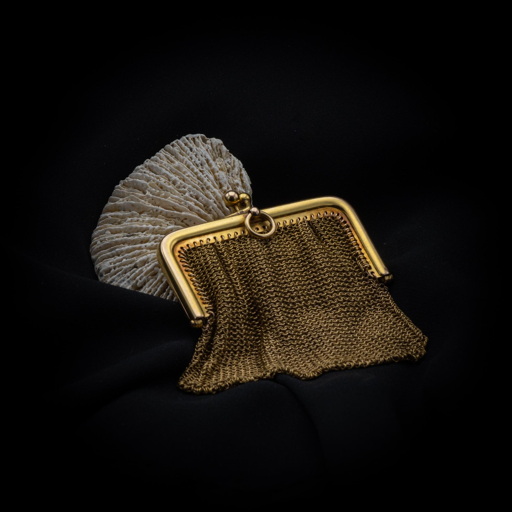 Französische antike Goldnetztasche aus Mesh-Handtasche - Münztasche aus 18 Karat Gelbgold 8